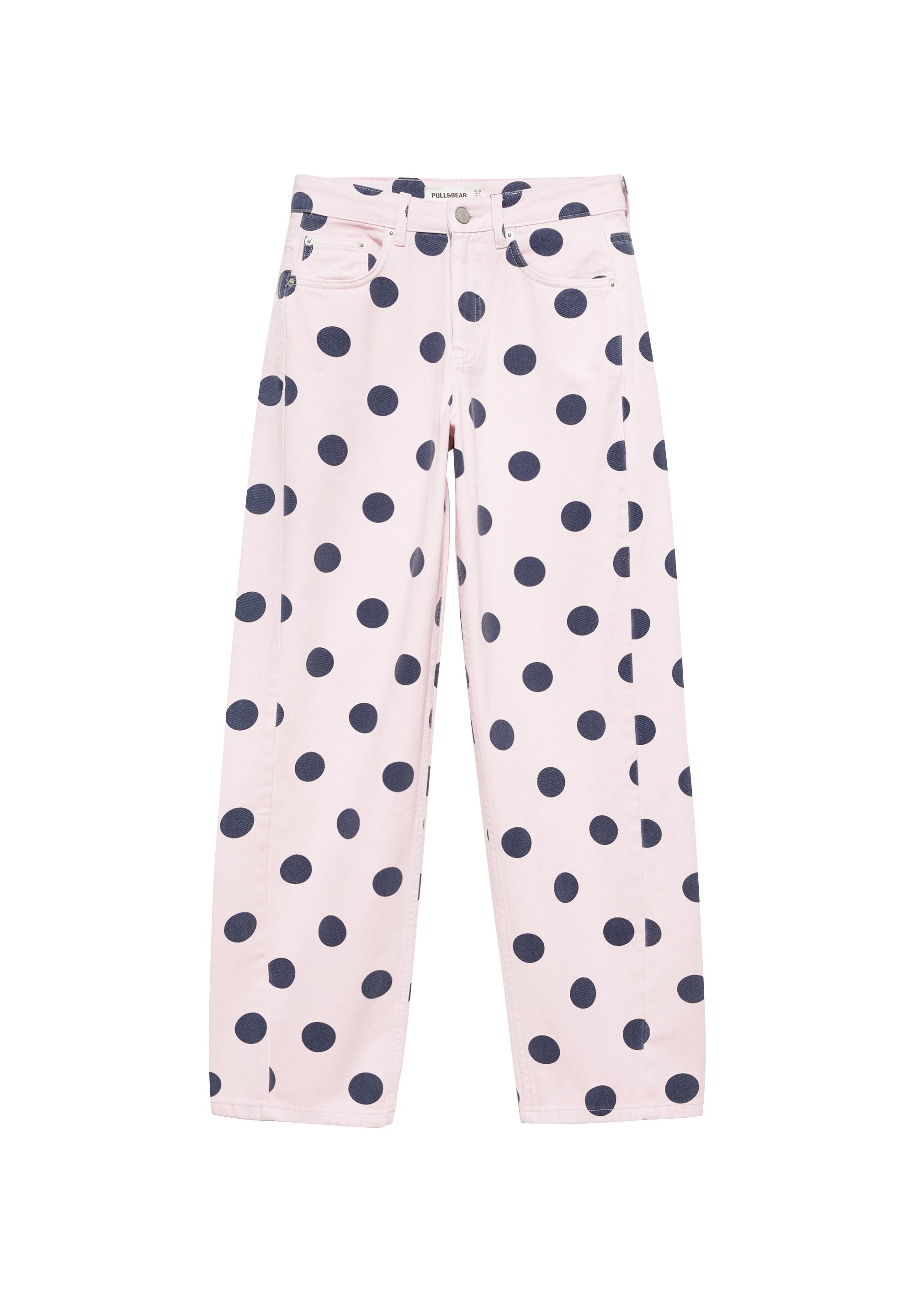 Polka dot barrel jeans — Pink