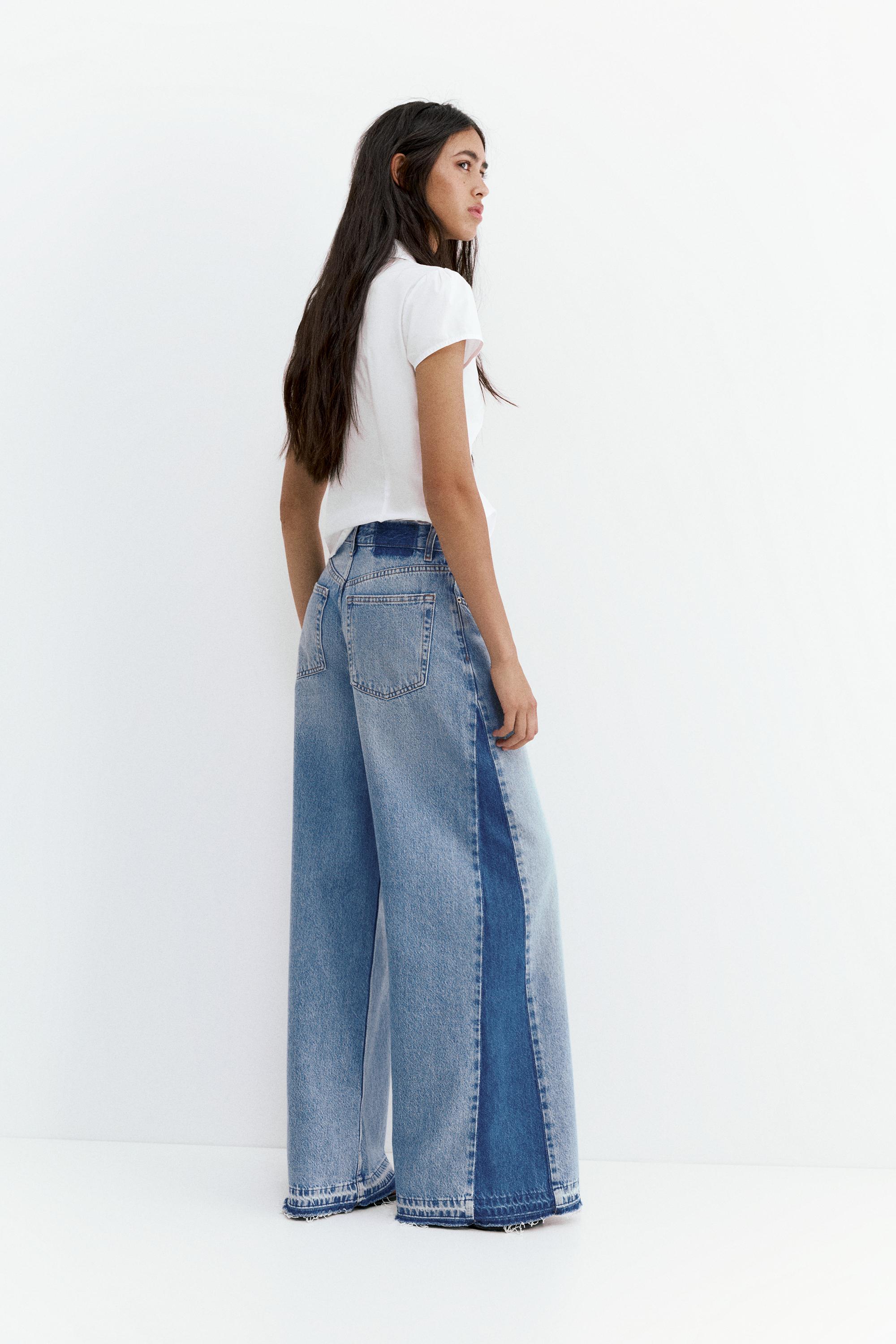 Wide-leg patchwork jeans — Medium blue