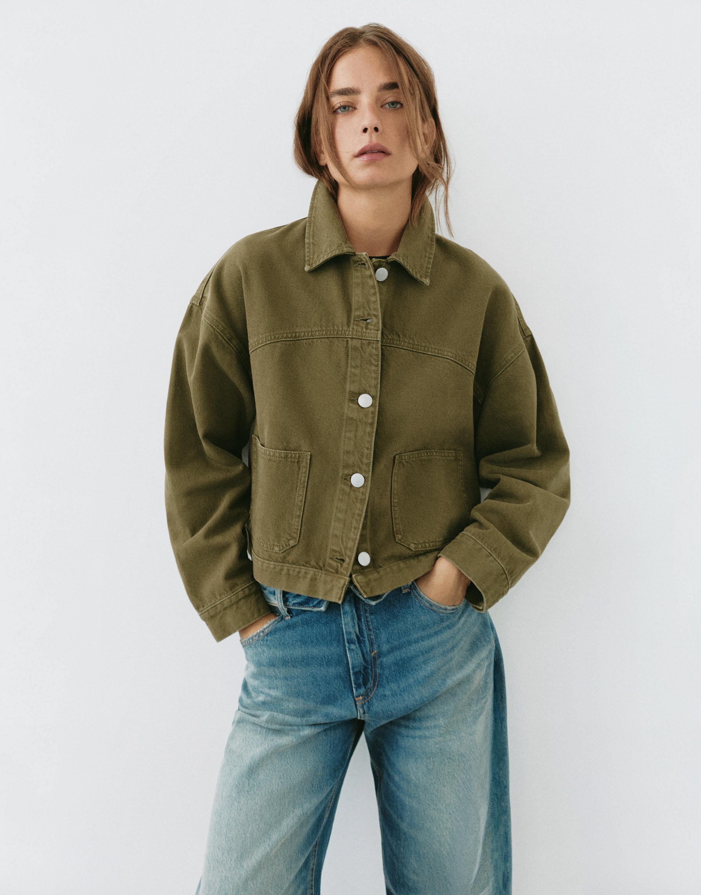 Boxy denim overshirt — Khaki