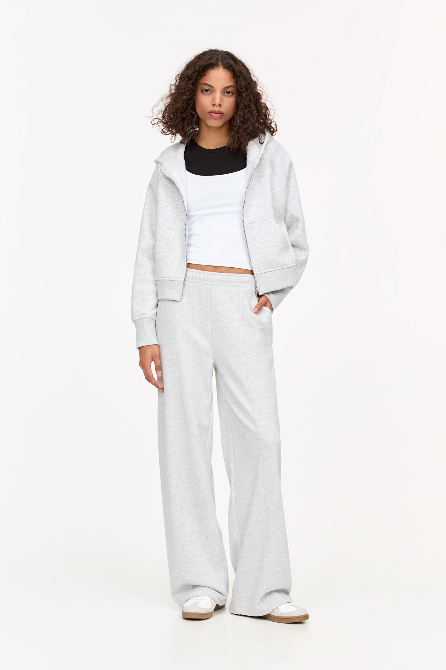 Wide-leg seam detail sweatpants — Grey marl