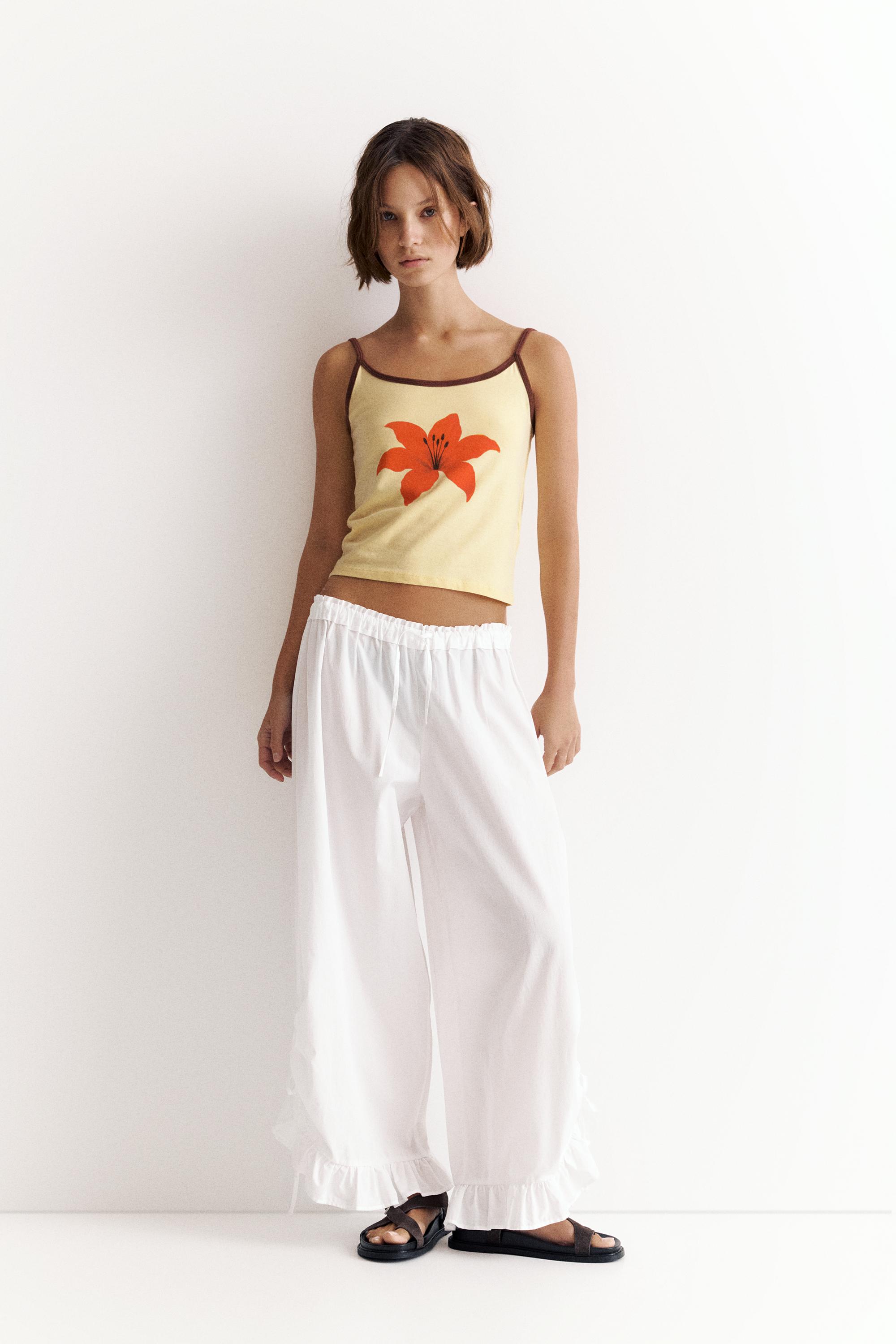 Hibiscus flower strappy top — Yellow
