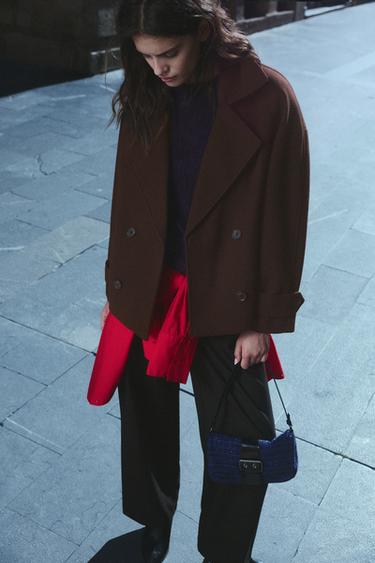 Short felt texture coat — Chocolate 4