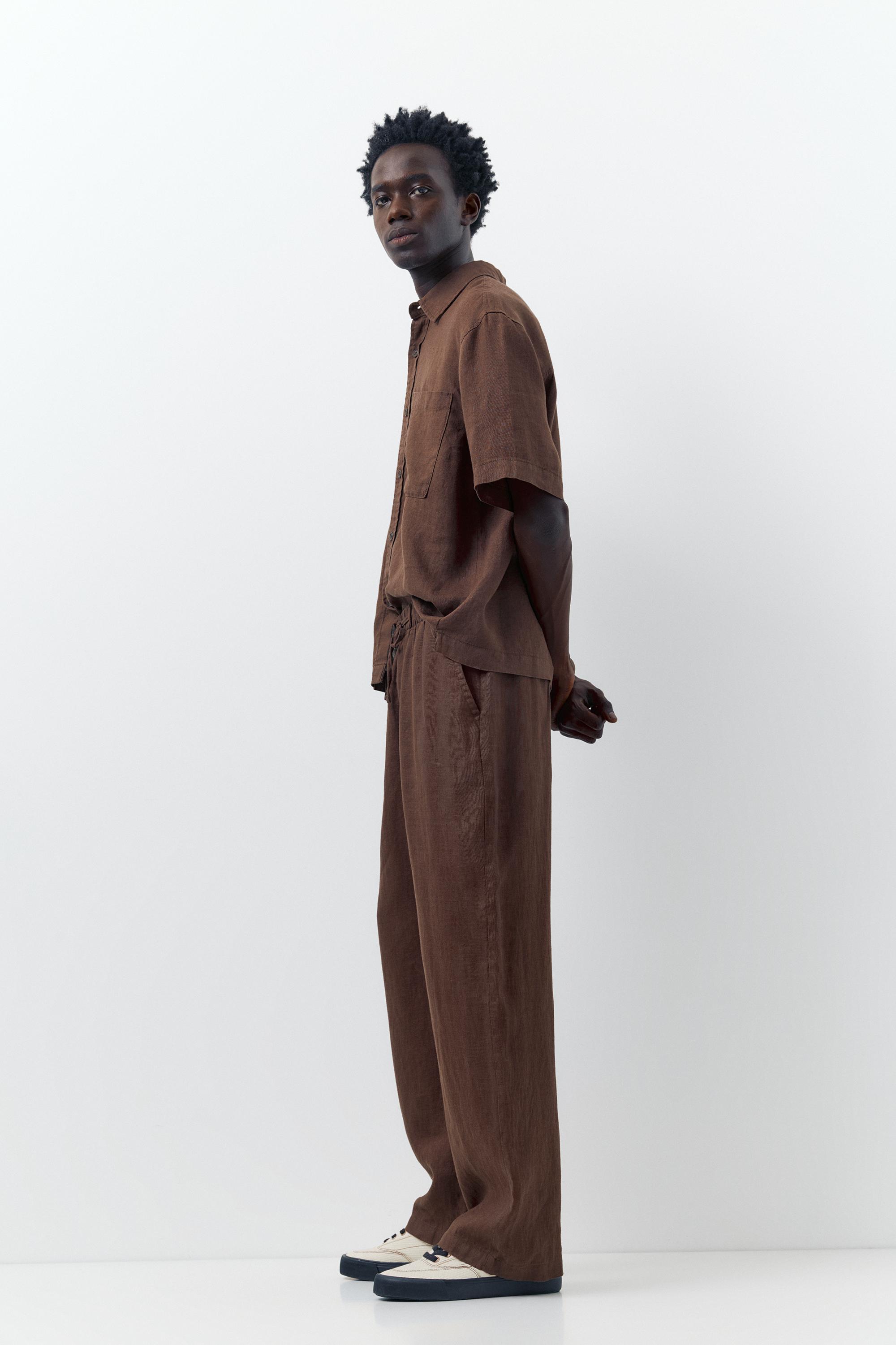 100% linen jogger trousers — Brown