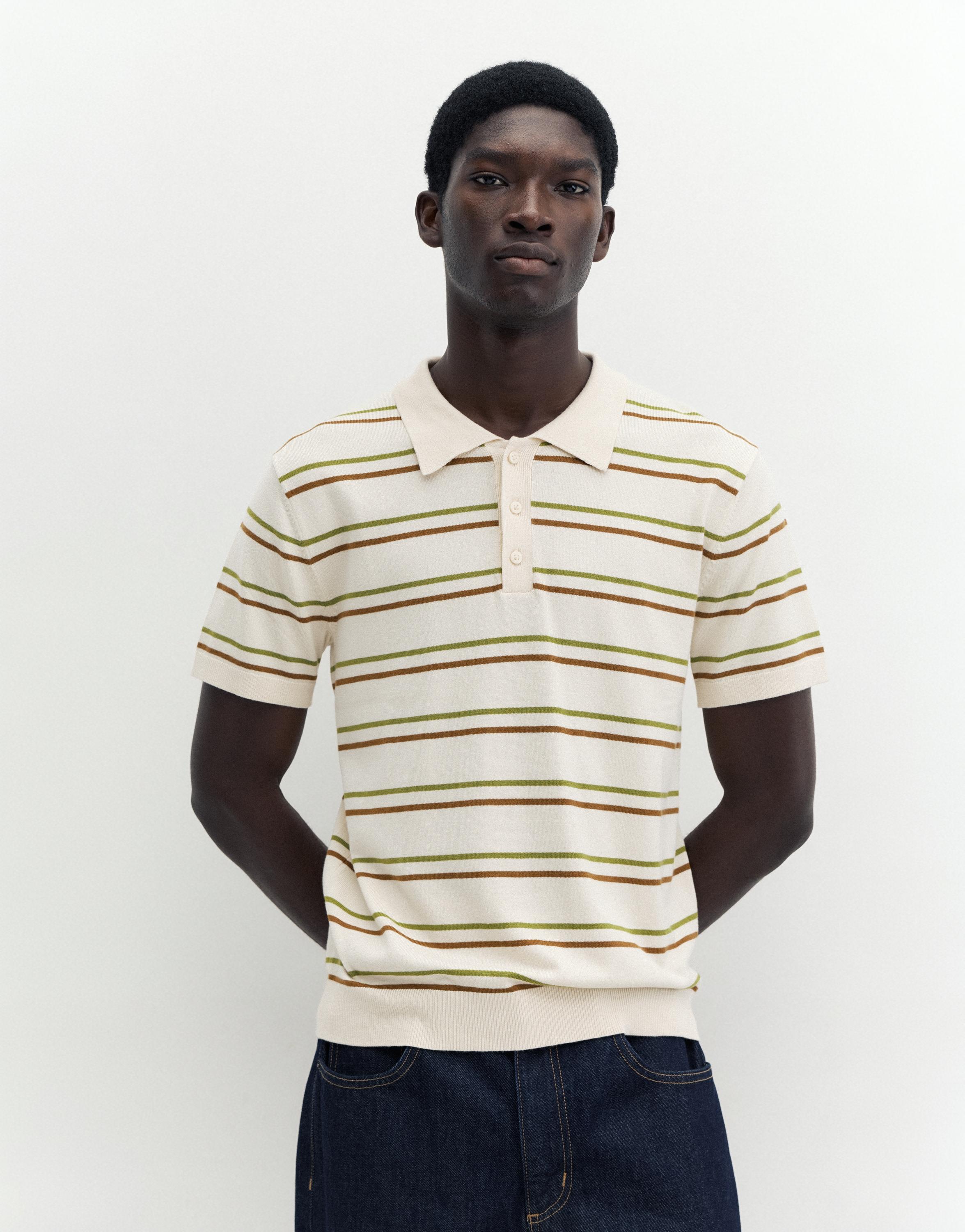 Short sleeve striped polo shirt — Sand