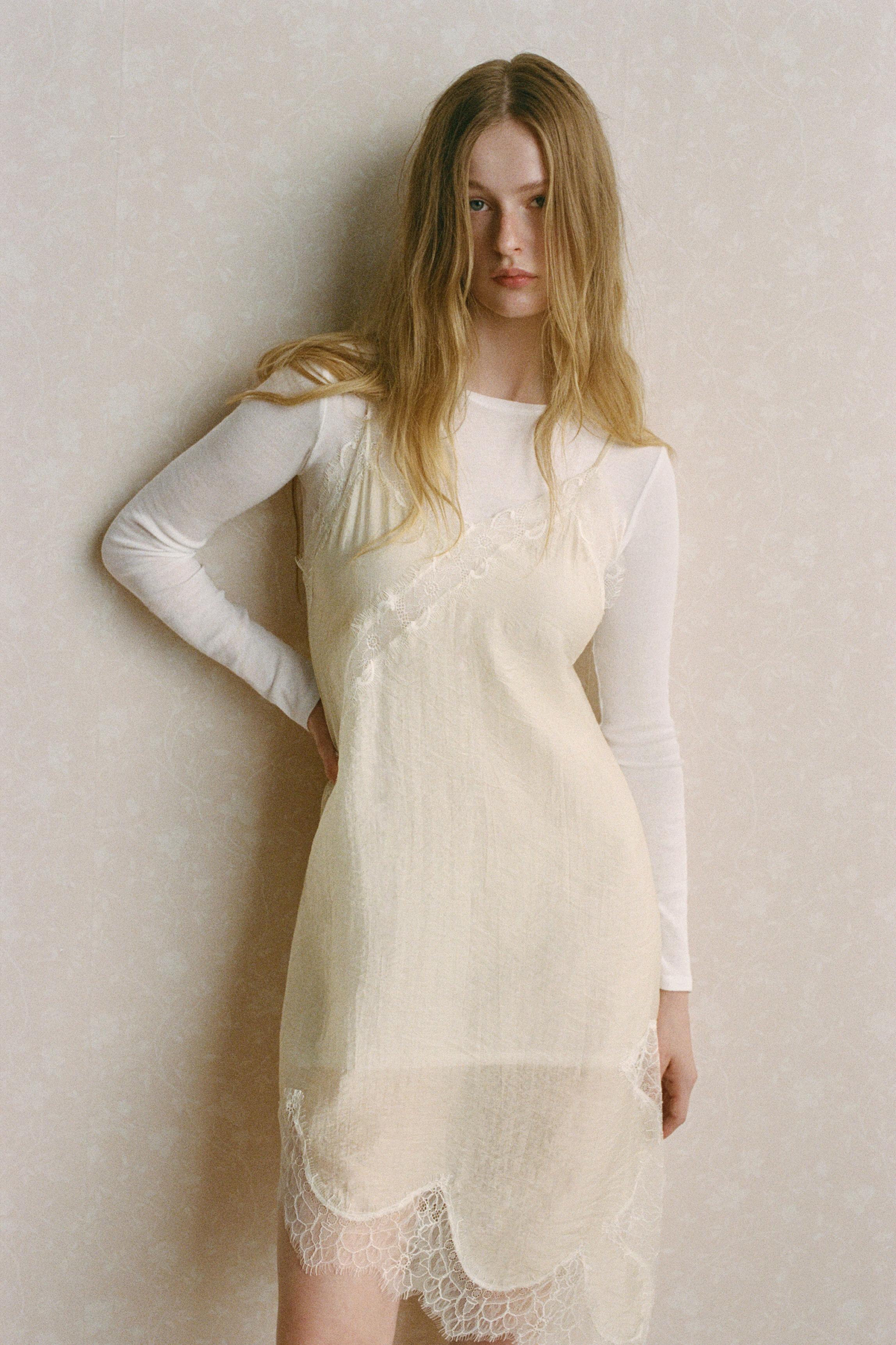 Combined camisole dress — Ecru