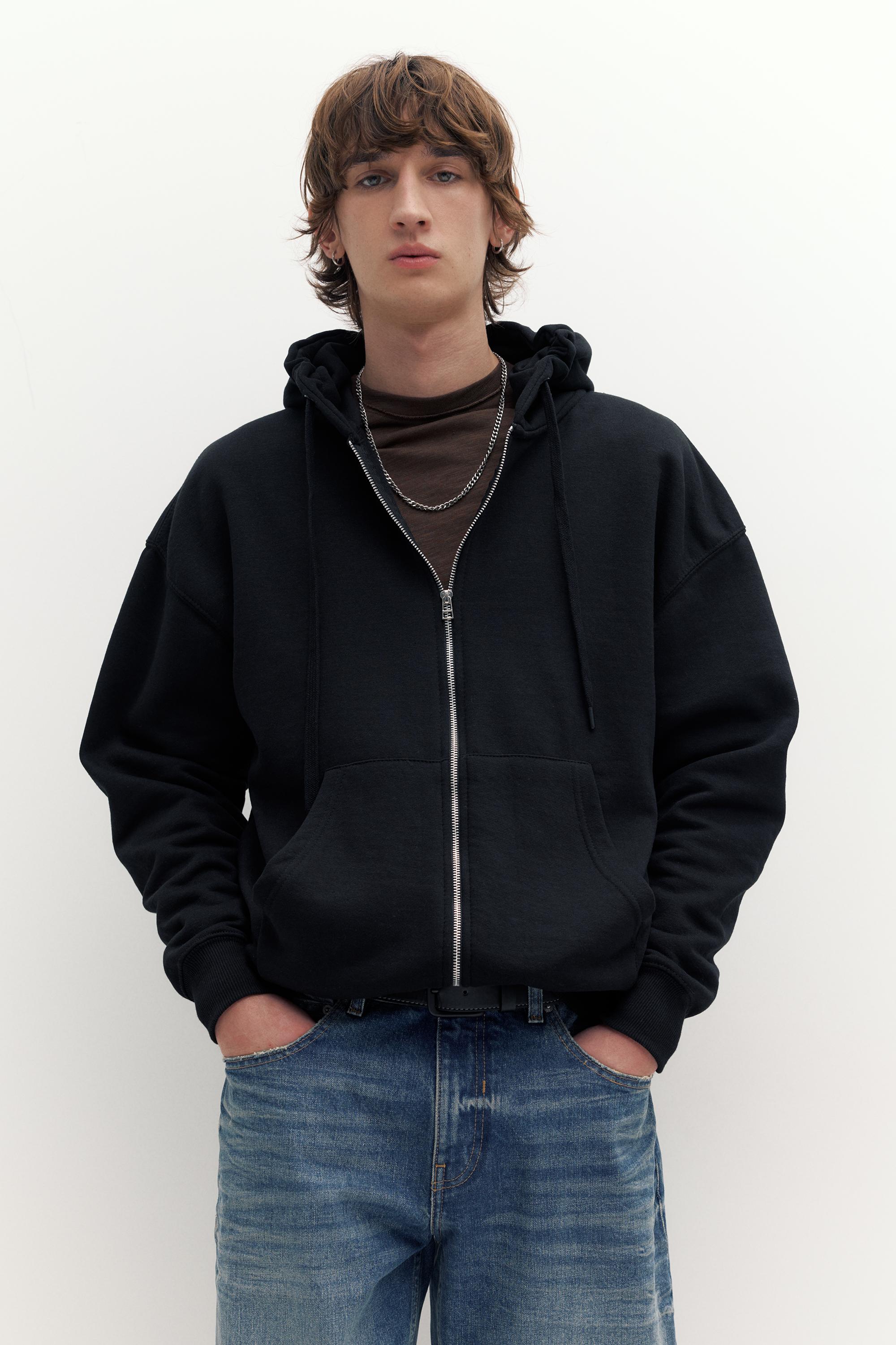 Felpa Basic Con Cappuccio E Zip