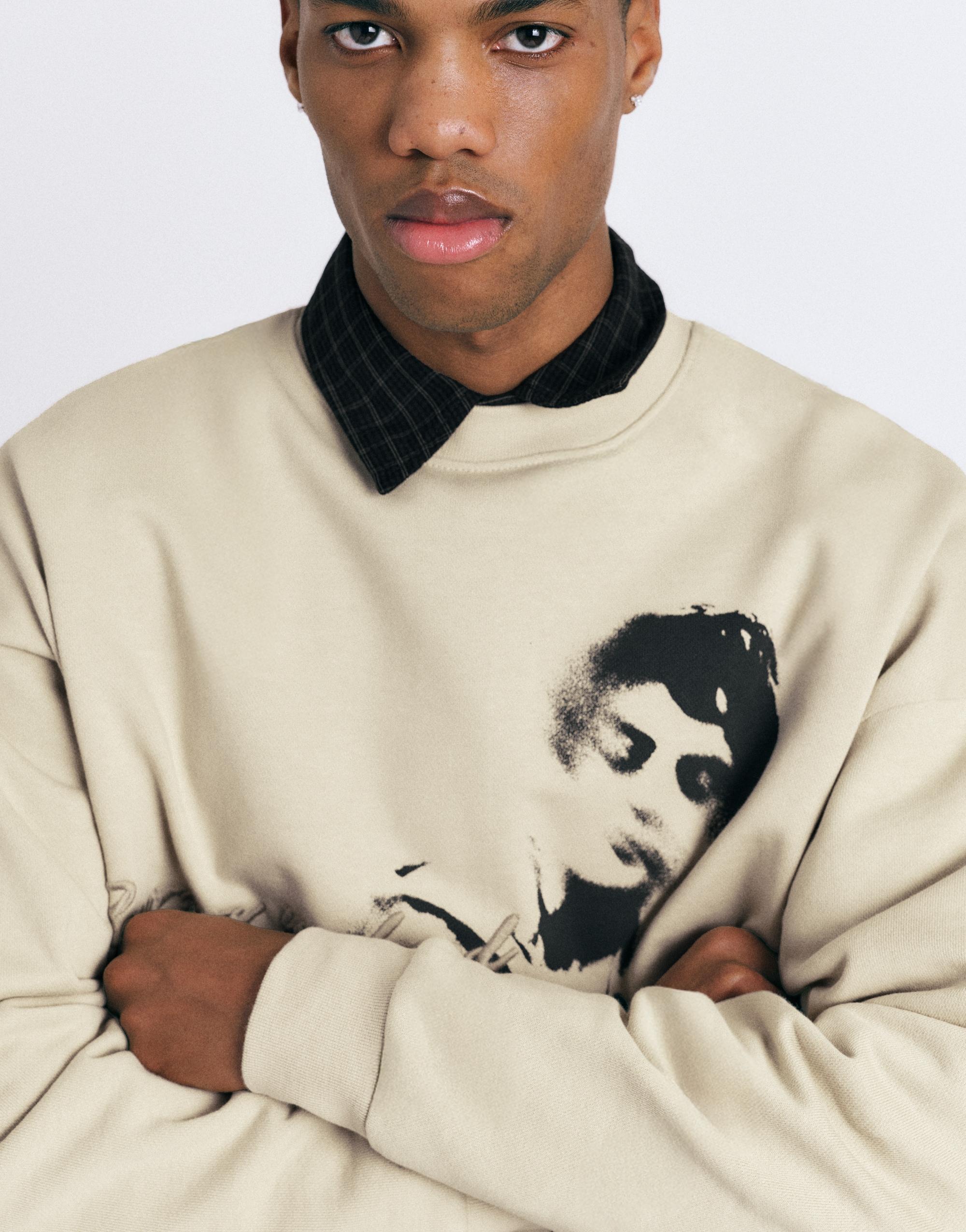 Graphic round neck sweatshirt — Beige