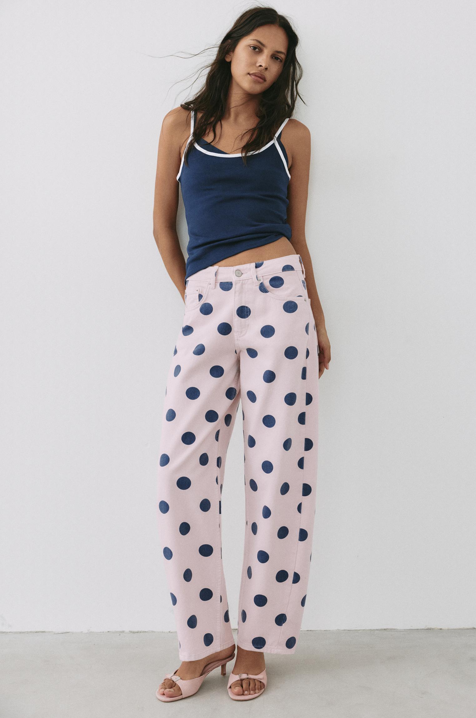 Polka dot barrel jeans — Pink