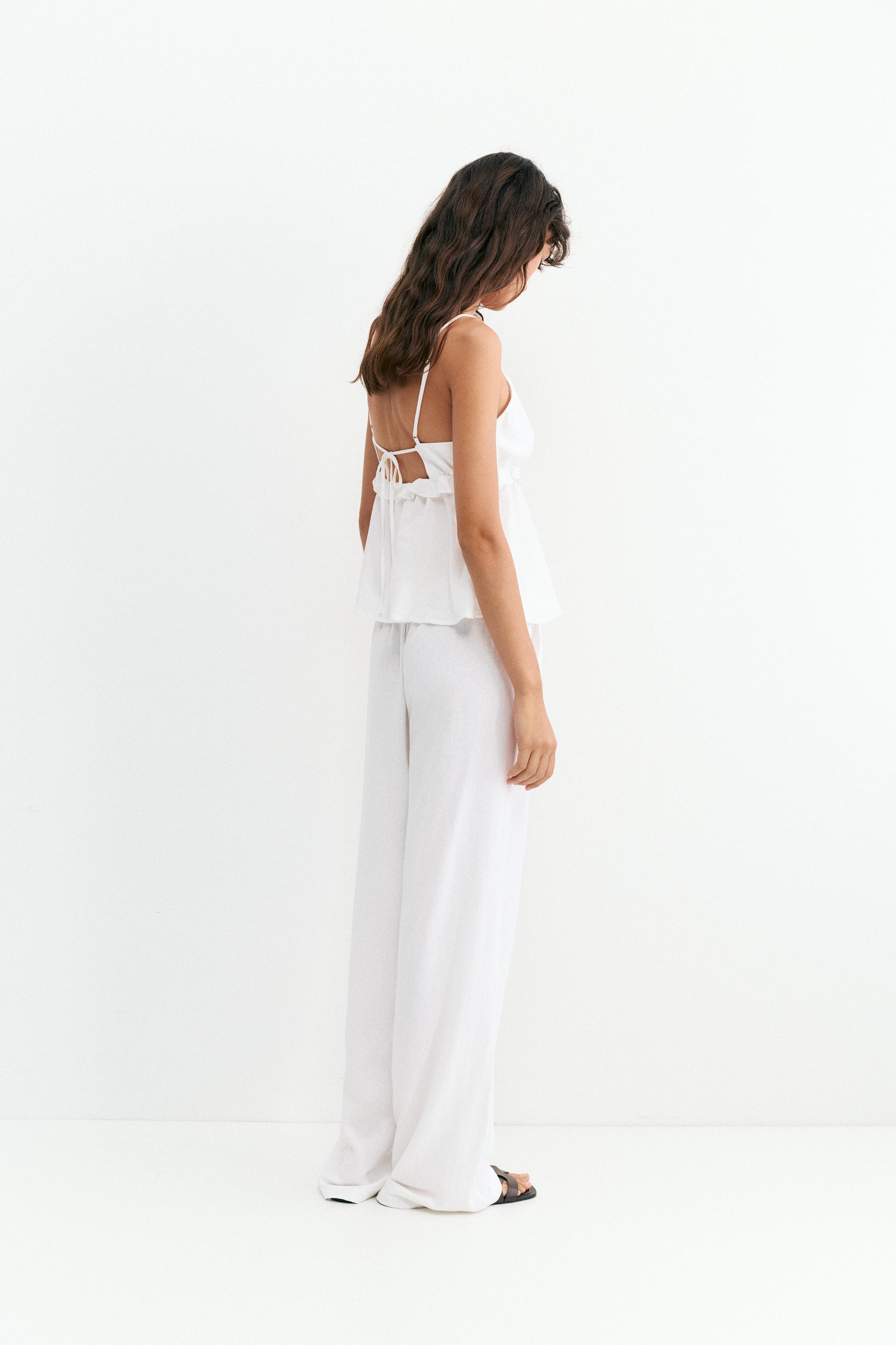 Ruffled linen top — White