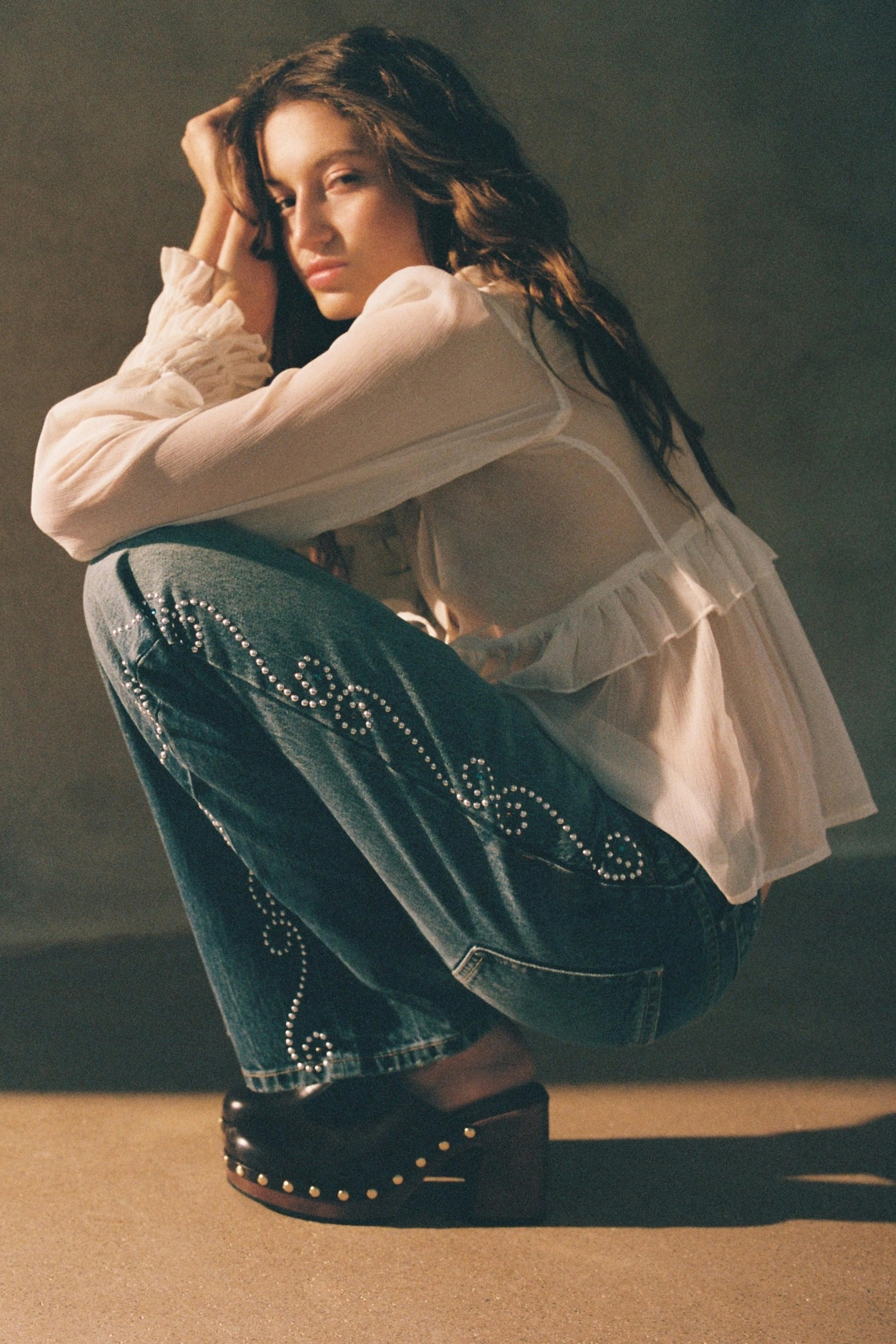 Sheer blouse with ruffle — Ice