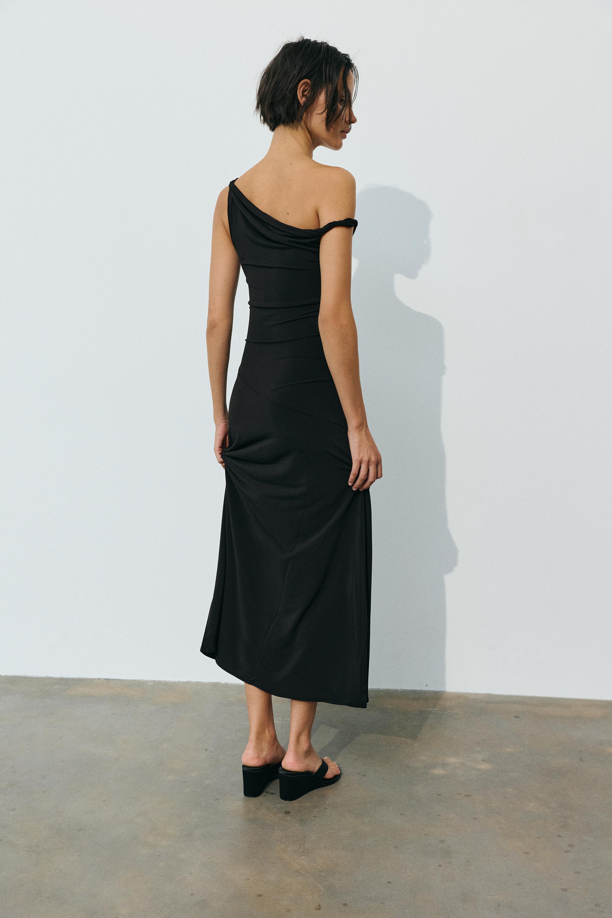 Asymmetric midi dress — Black