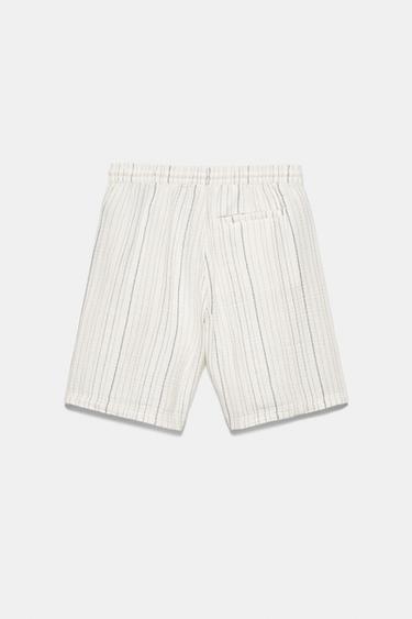 Striped jogger Bermuda shorts — White/Navy 7