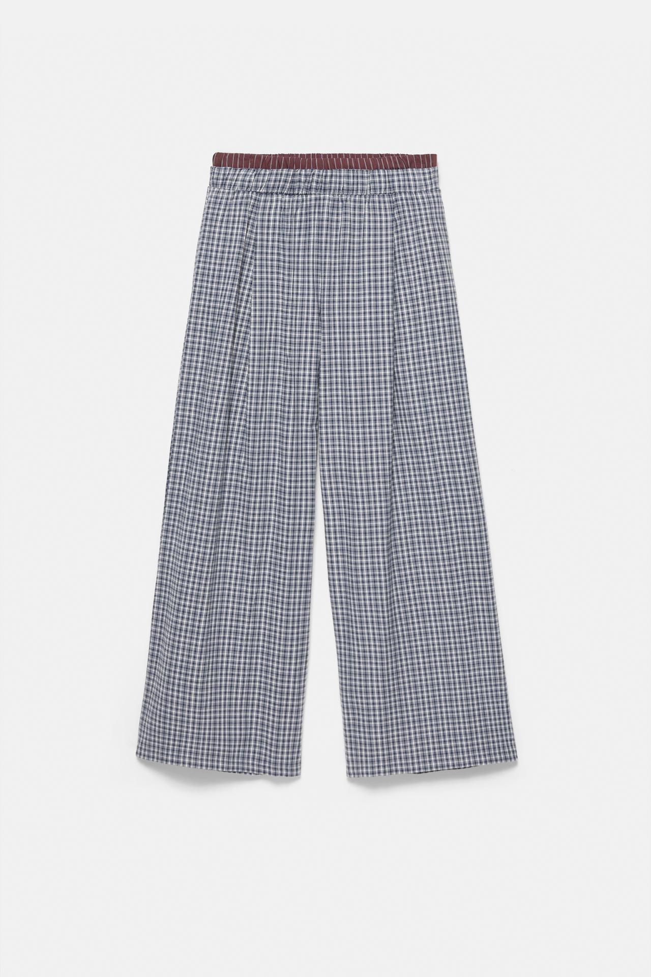 Flowing check trousers with contrast waist — Grey