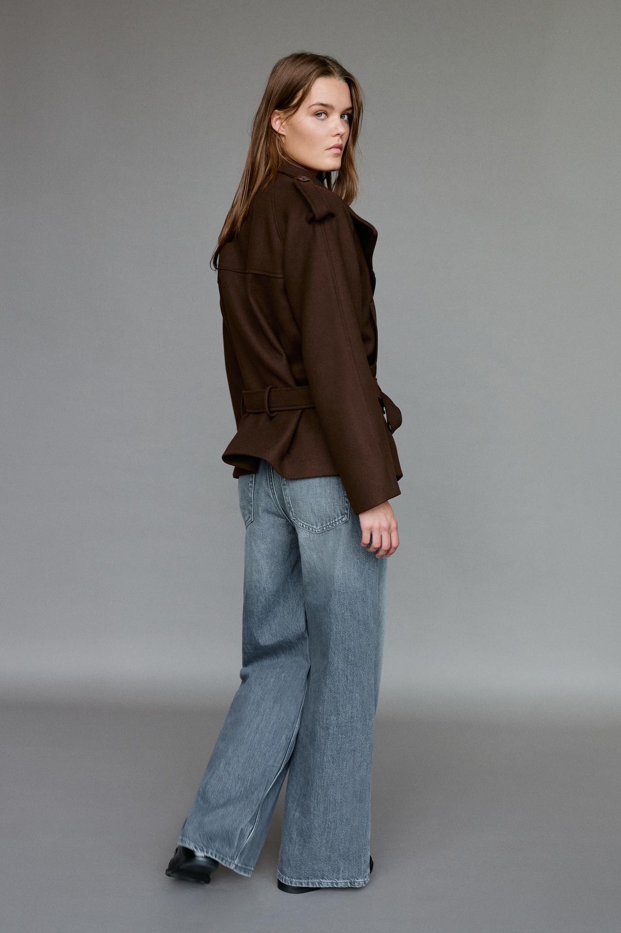 Short felt belted trench coat — Chocolate