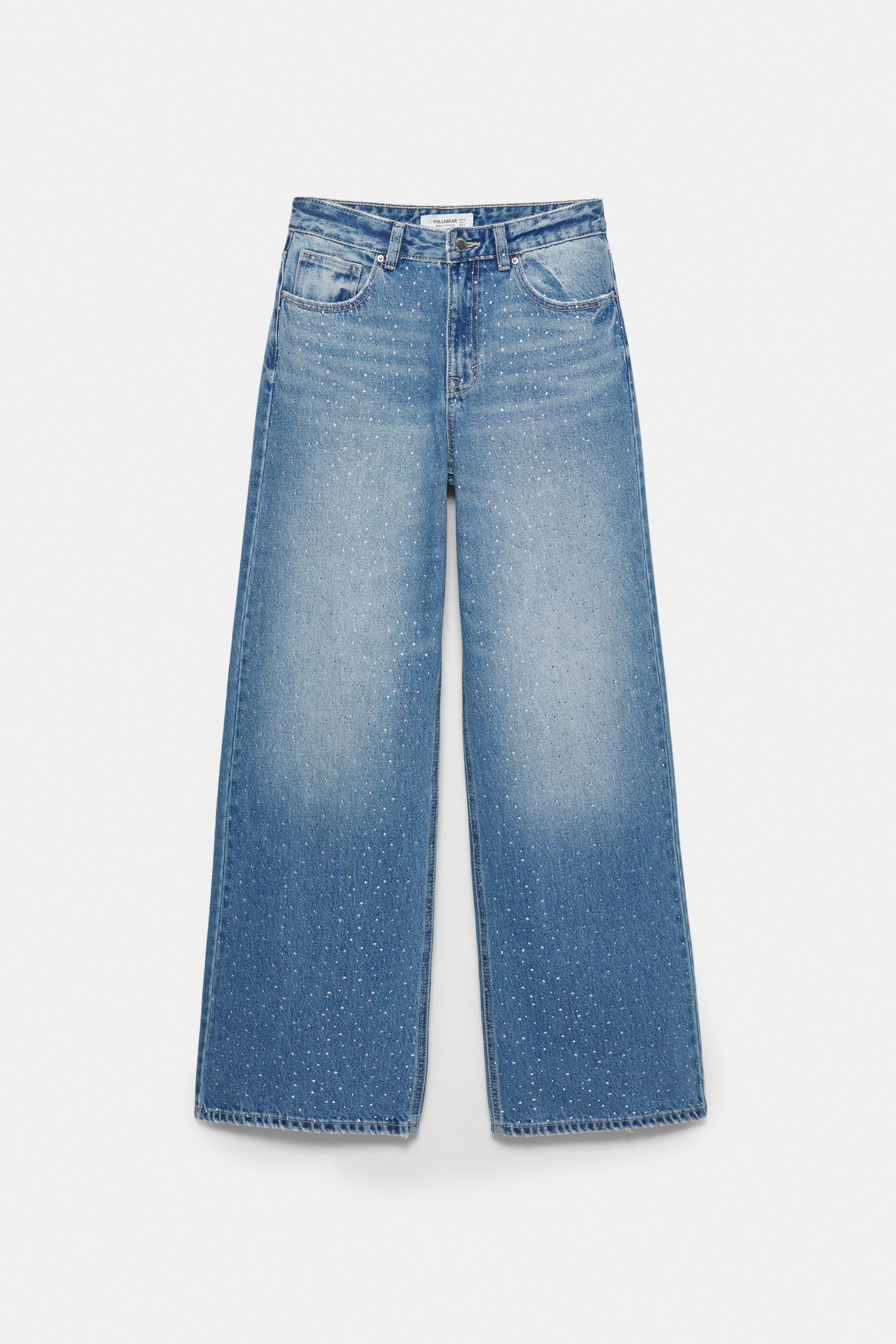 Işıltılı baggy straight fit jean