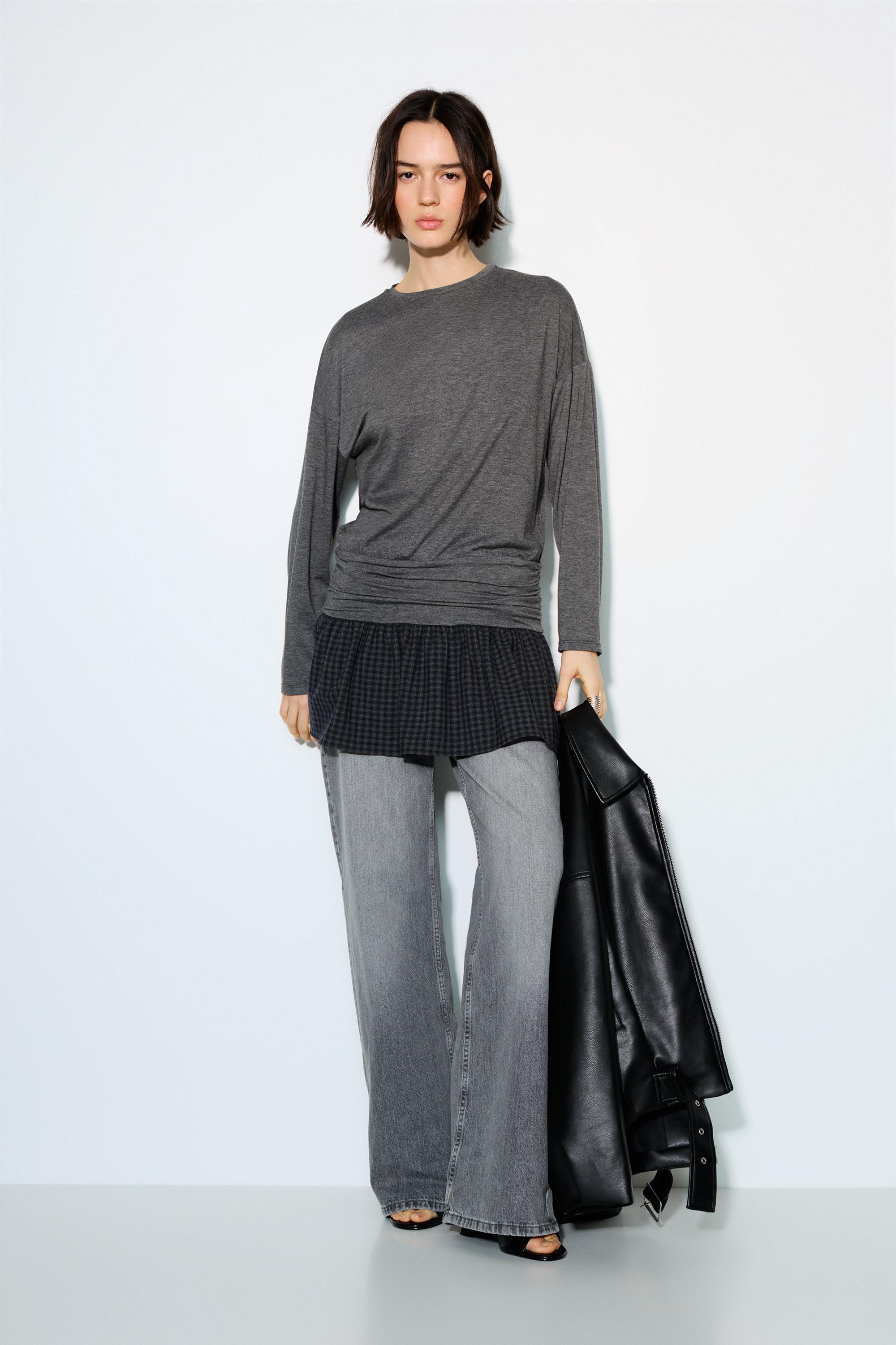 Combined check short dress — Dark grey