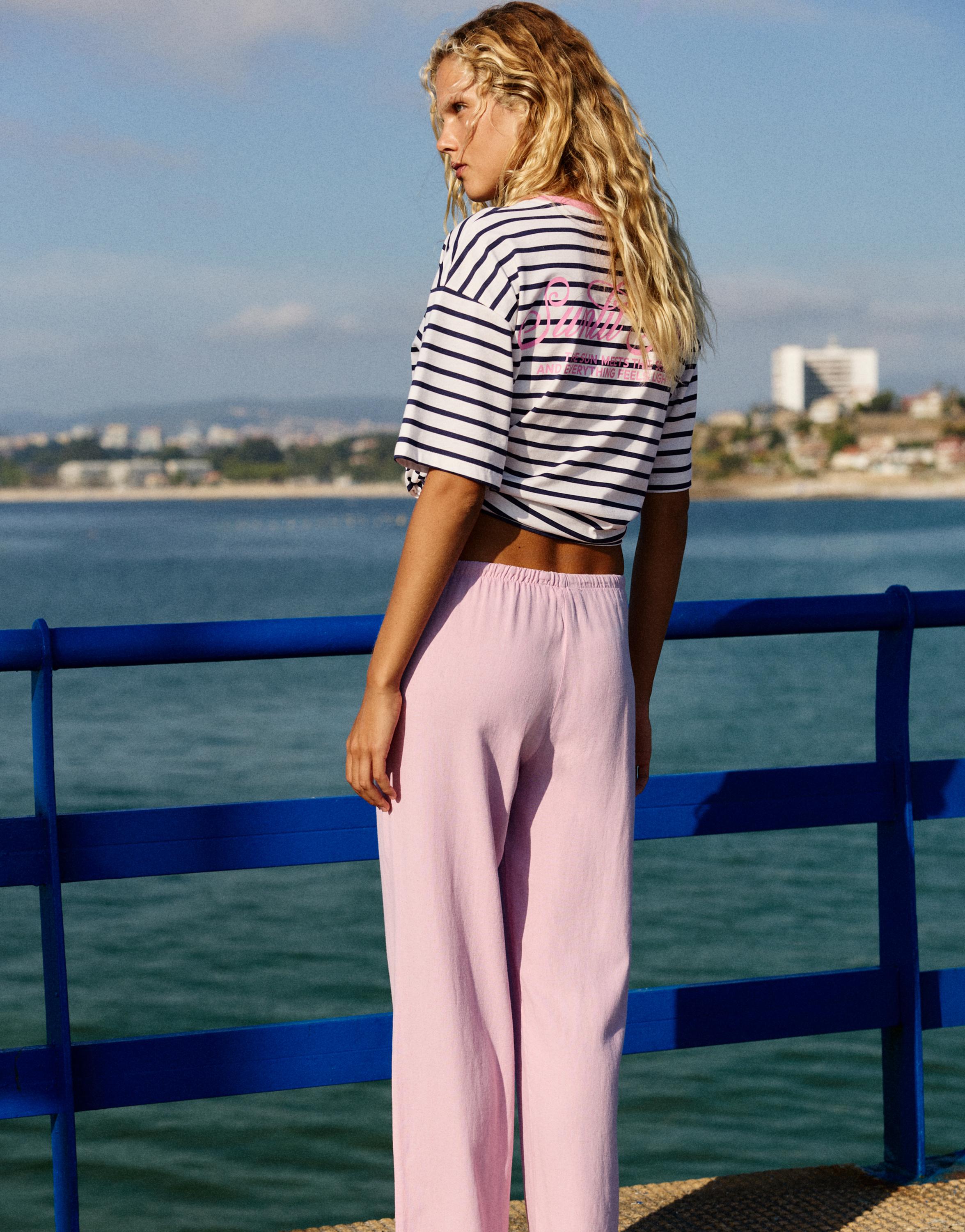 Linen blend joggers — Pink