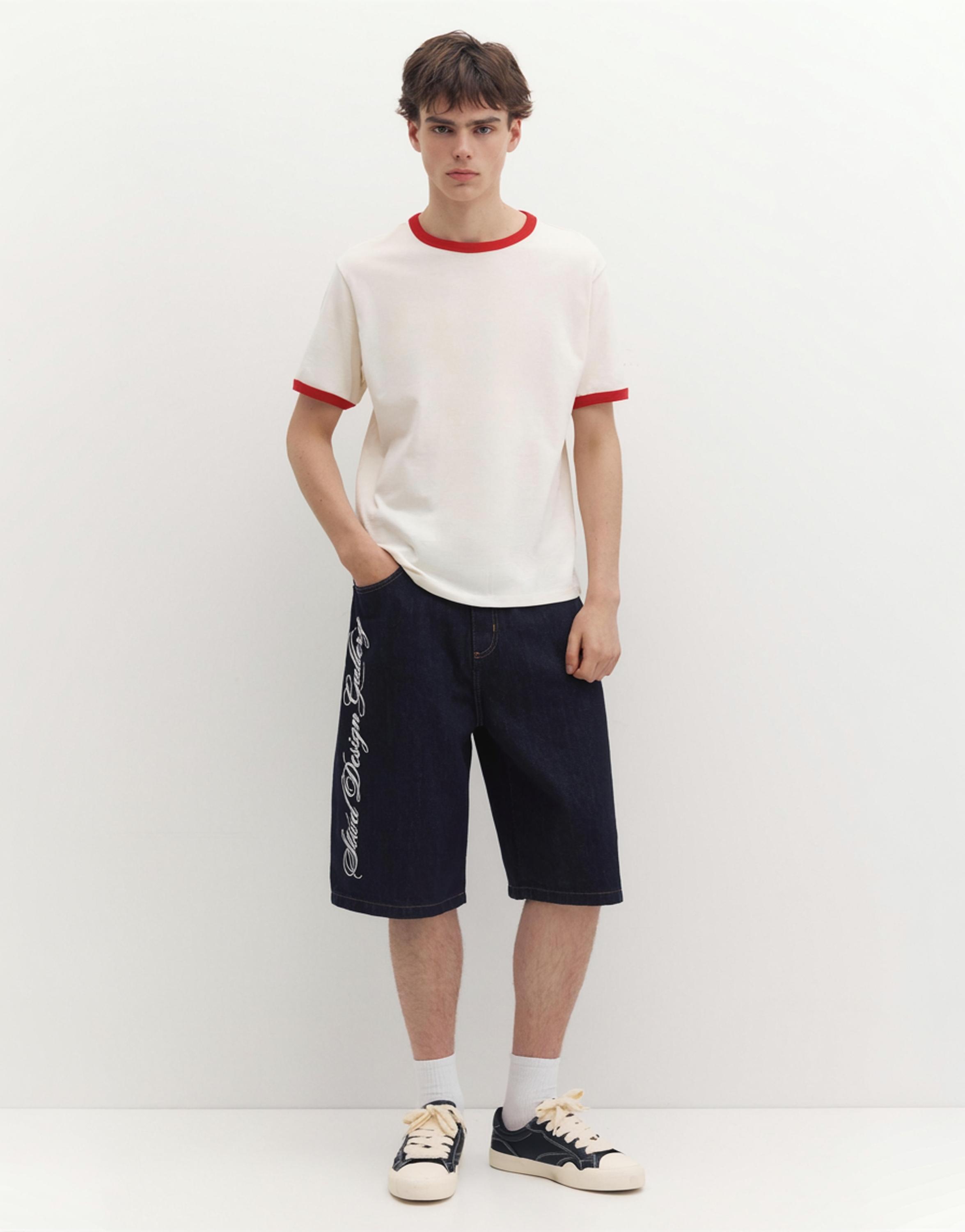 Text skater denim Bermuda shorts — Navy