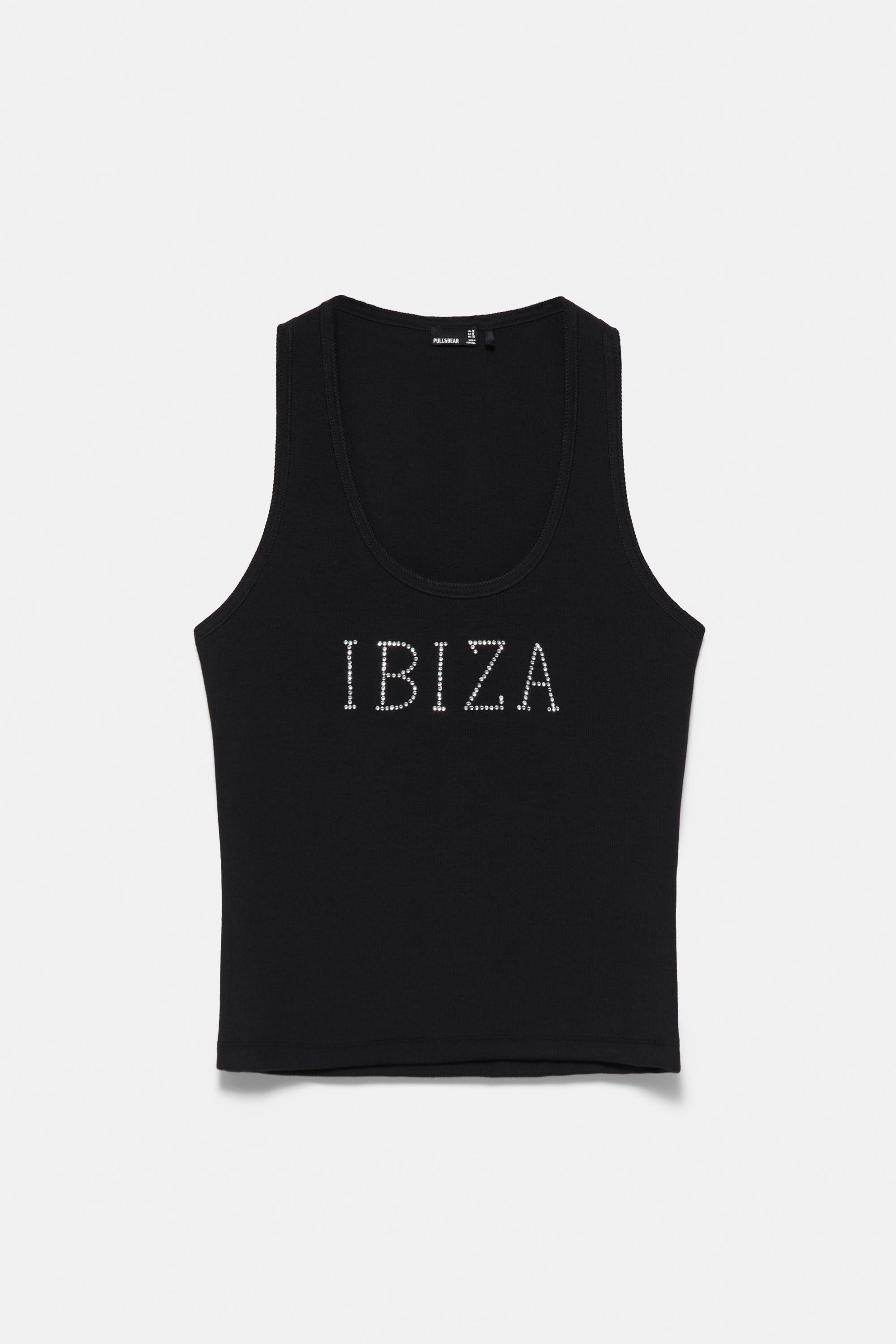 Ibiza rhinestone tank top — Black