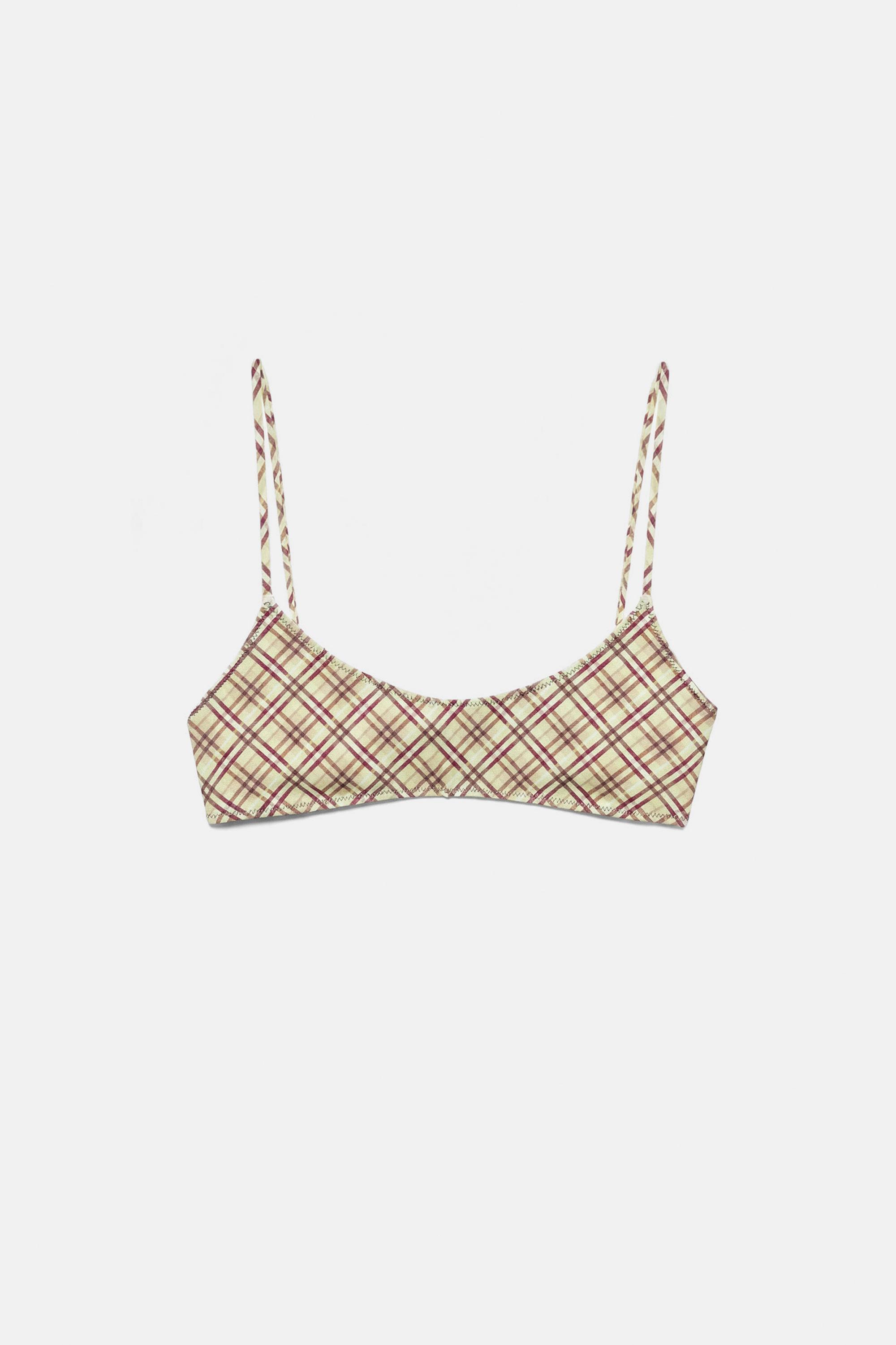 Check print bikini top — Green