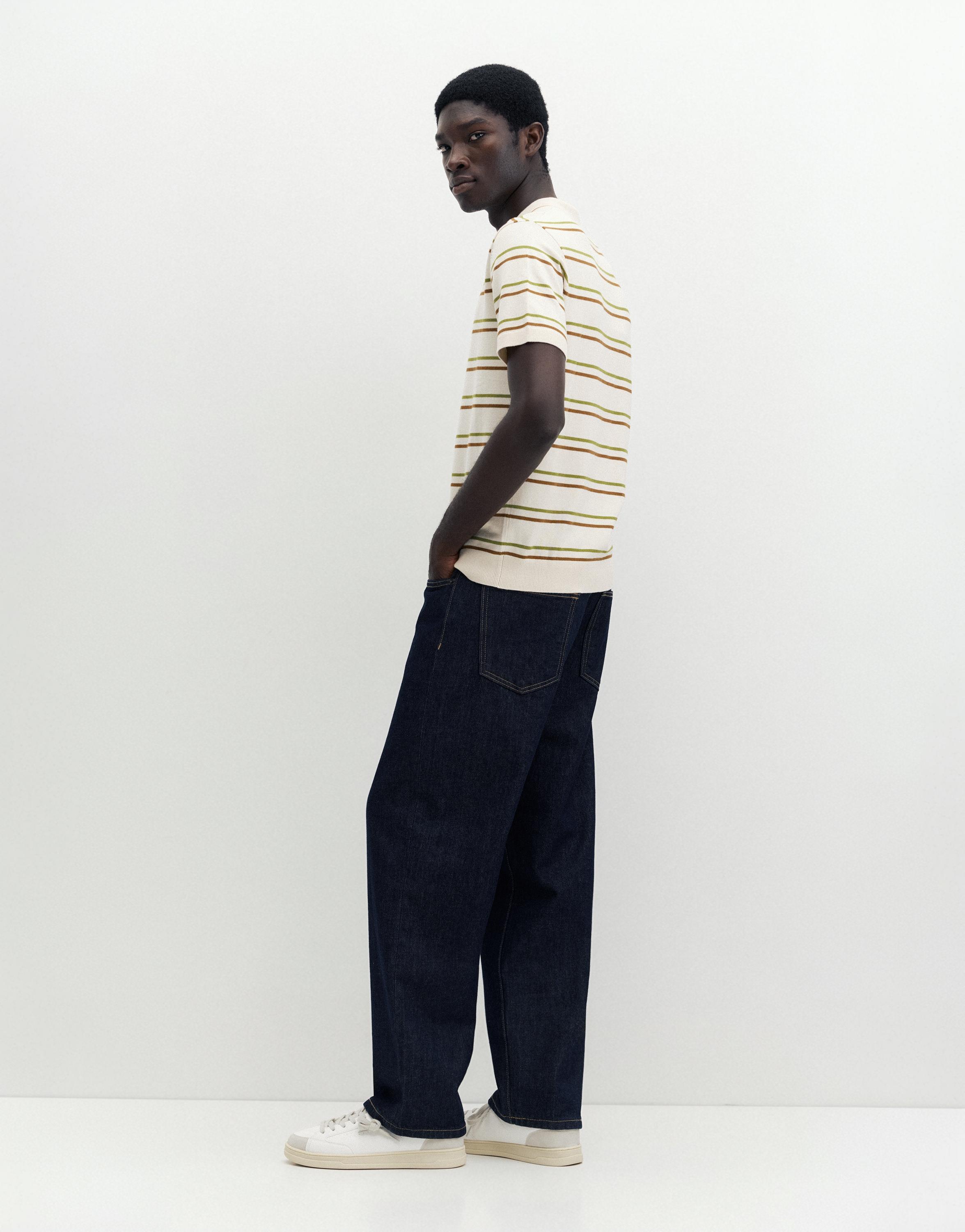 Short sleeve striped polo shirt — Sand