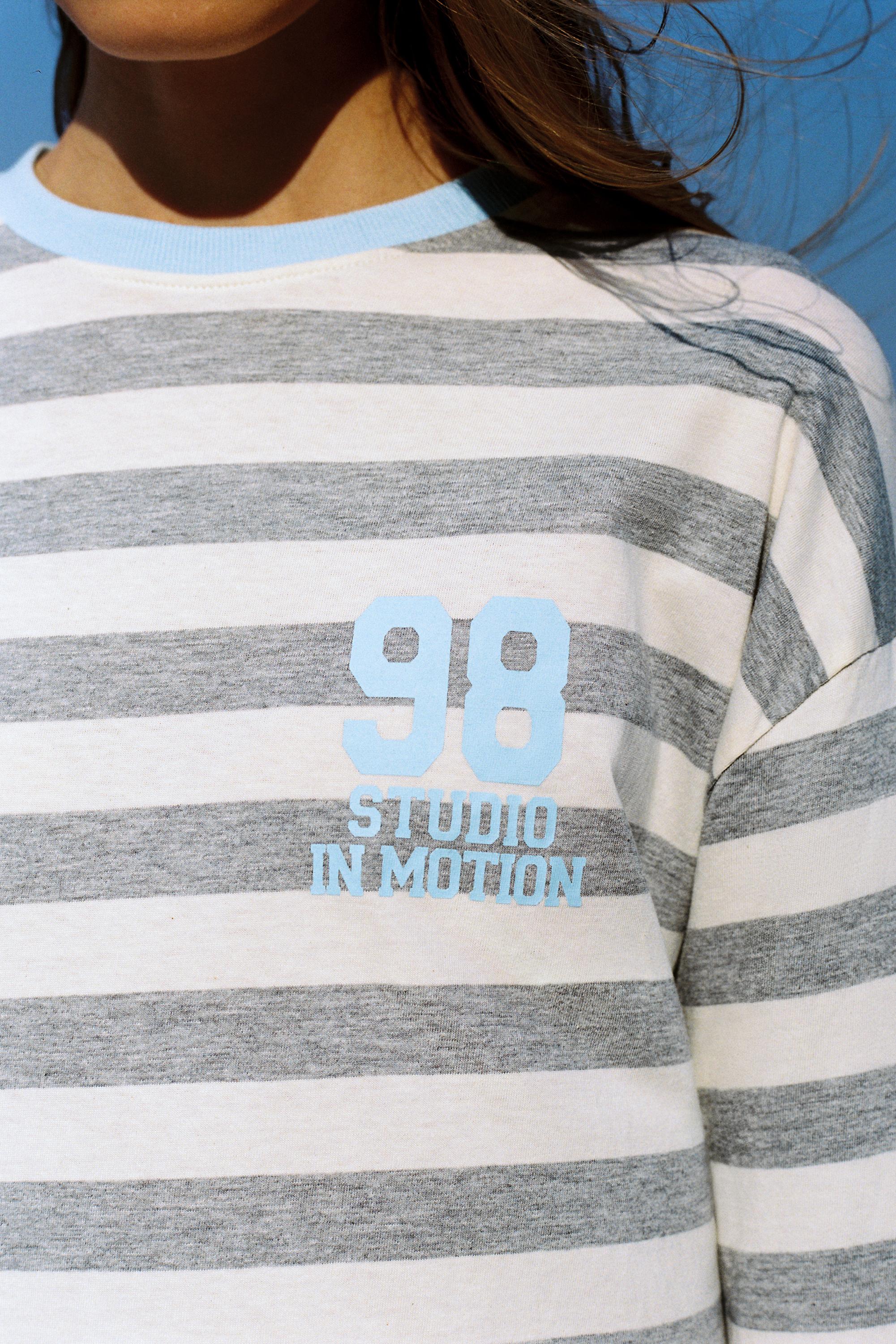 Oversize graphic striped T-shirt — Grey marl