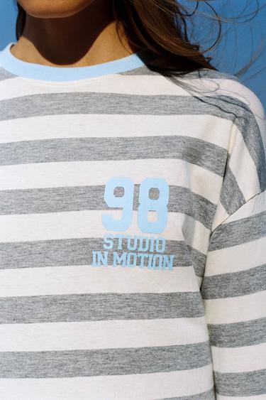Oversize graphic striped T-shirt — Grey marl 4