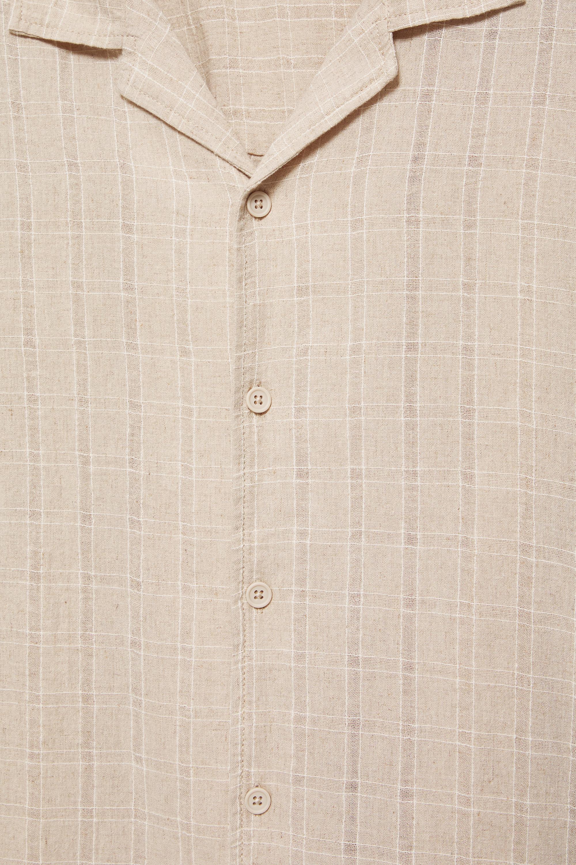 Check linen blend shirt — Sand