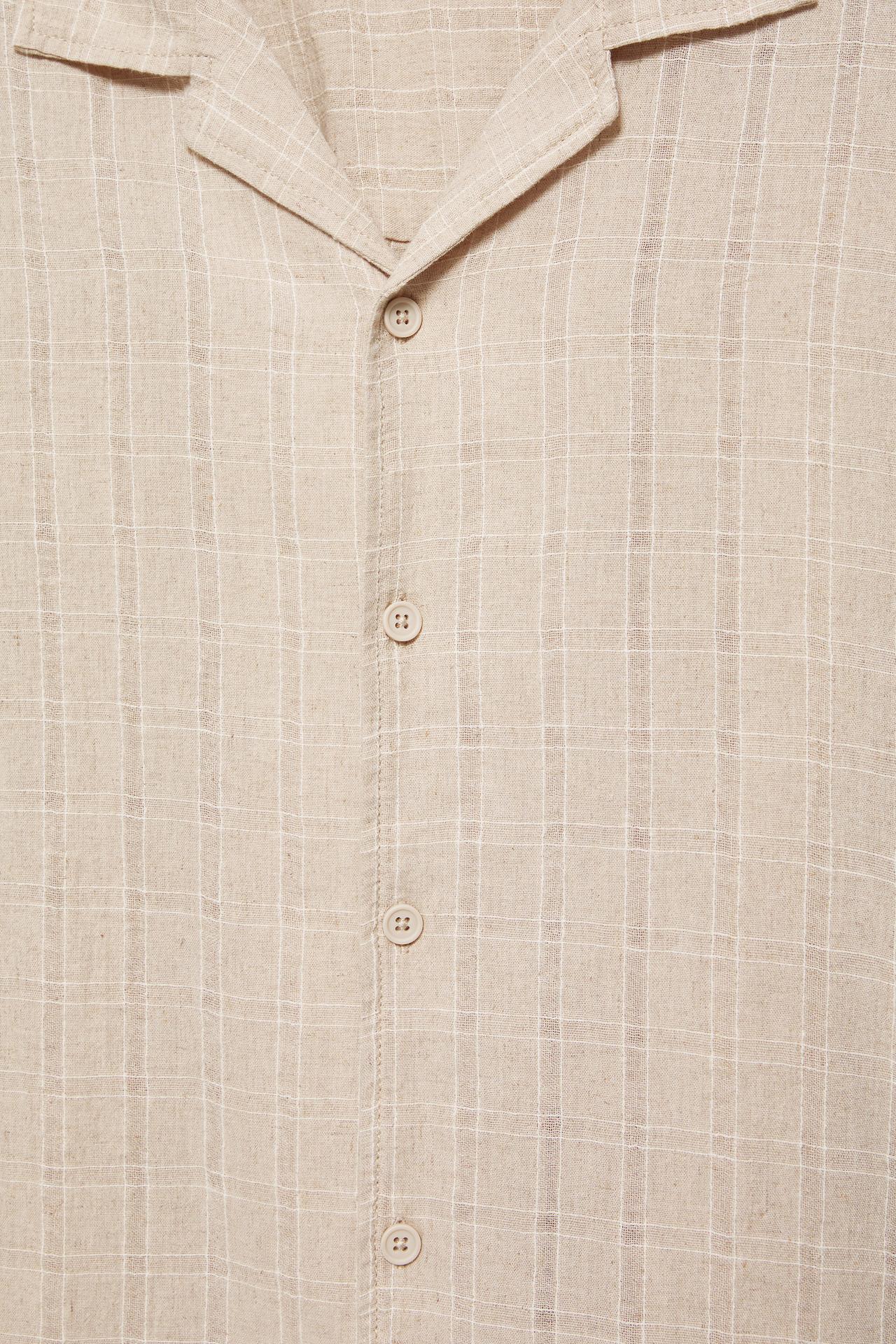 Check linen blend shirt — Sand