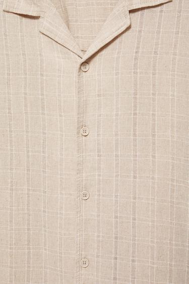 Check linen blend shirt — Sand 7