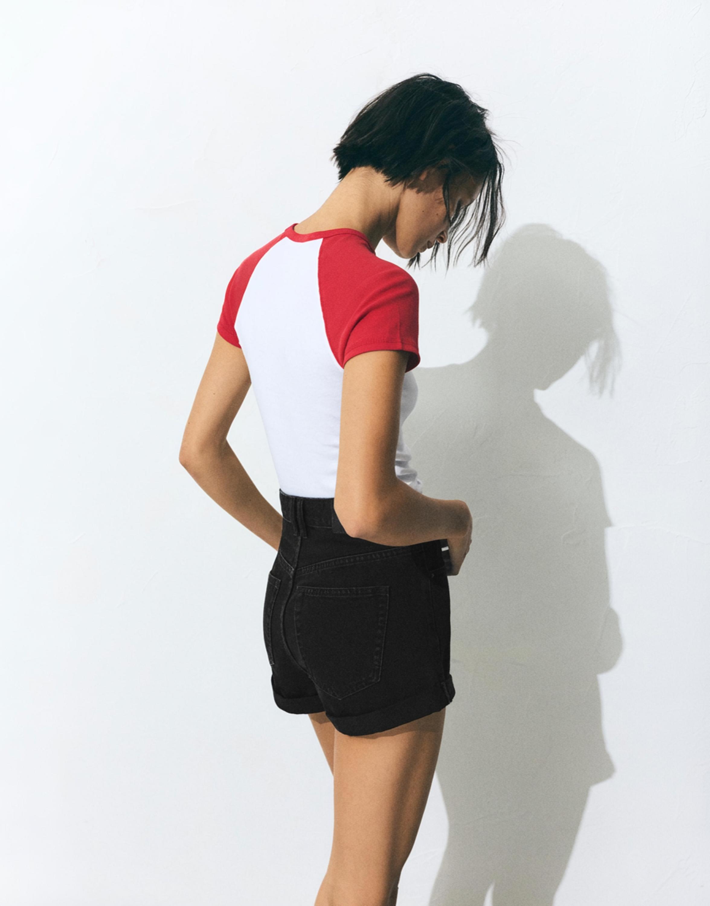 Denim mom fit shorts with turn-up hems — Black