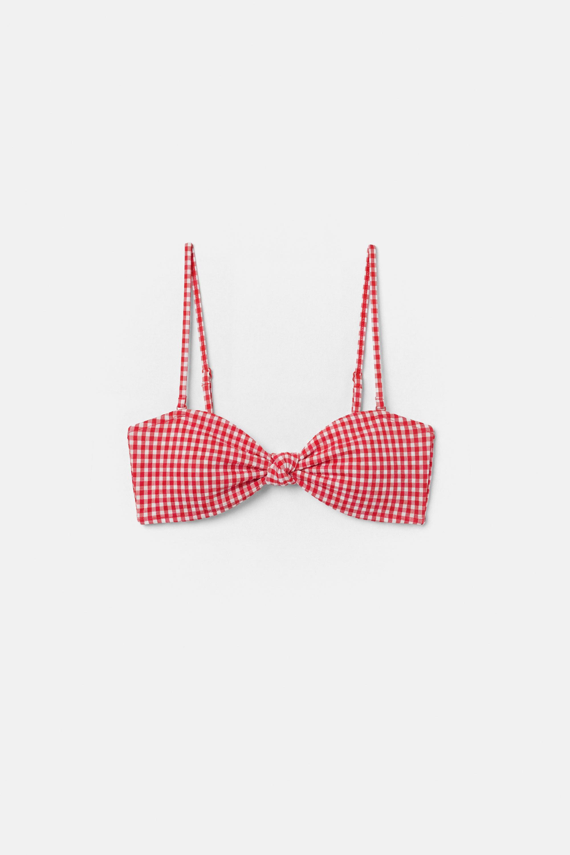 Gingham bandeau bikini top — Red