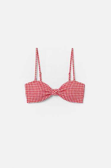 Gingham bandeau bikini top — Red 5