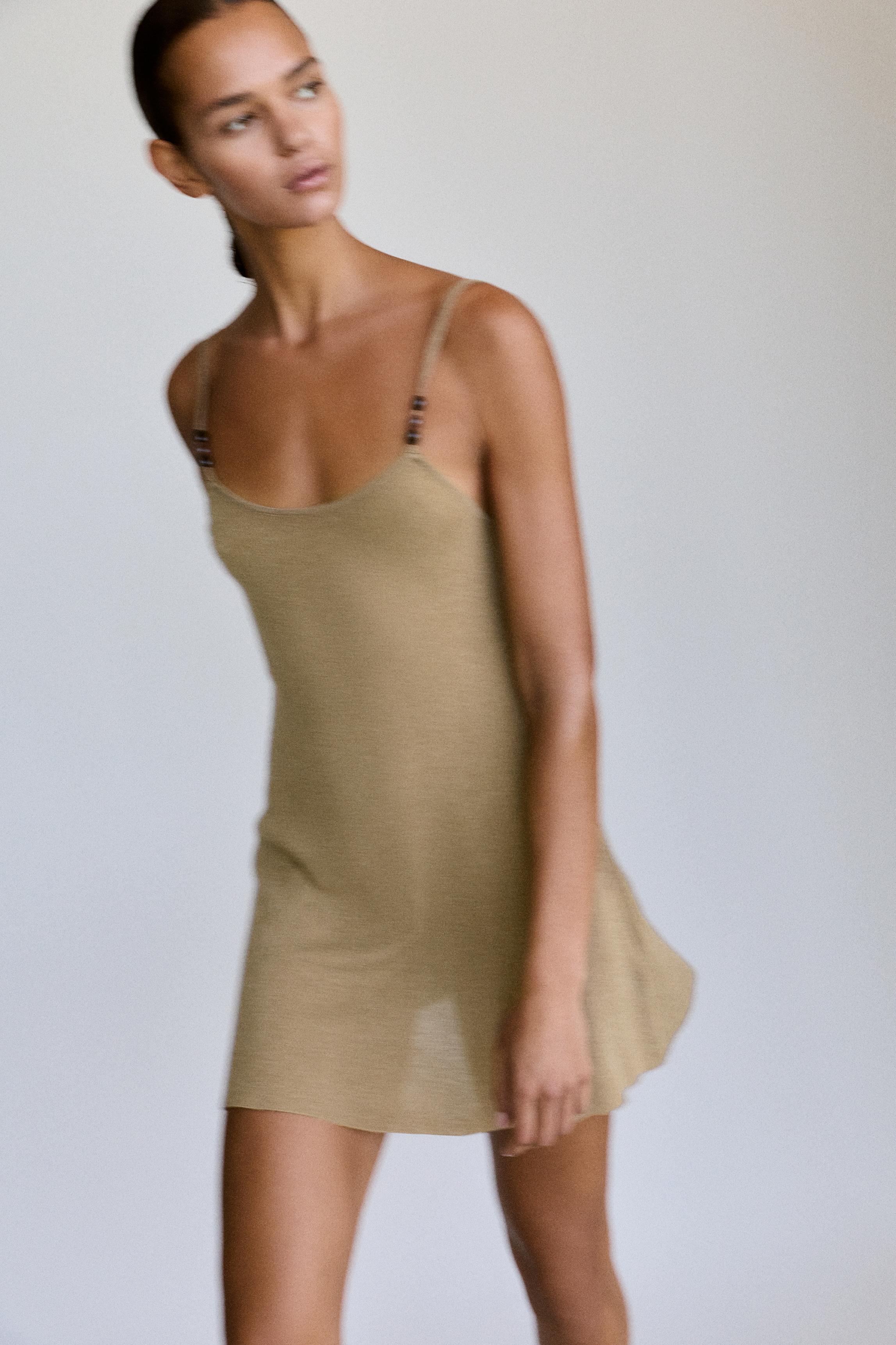 Short knit strappy dress — Khaki