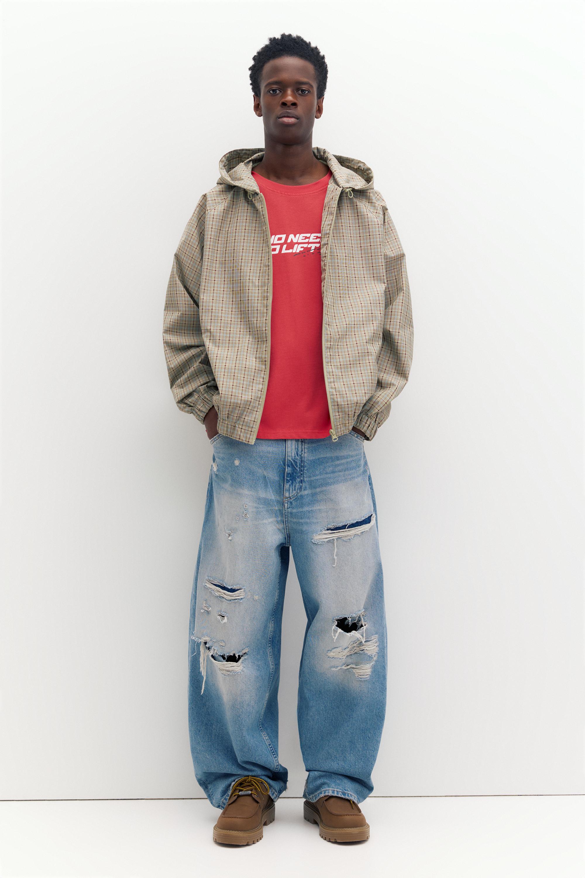 Kapüşonlu kareli hafif yağmurluk - Görsel 8