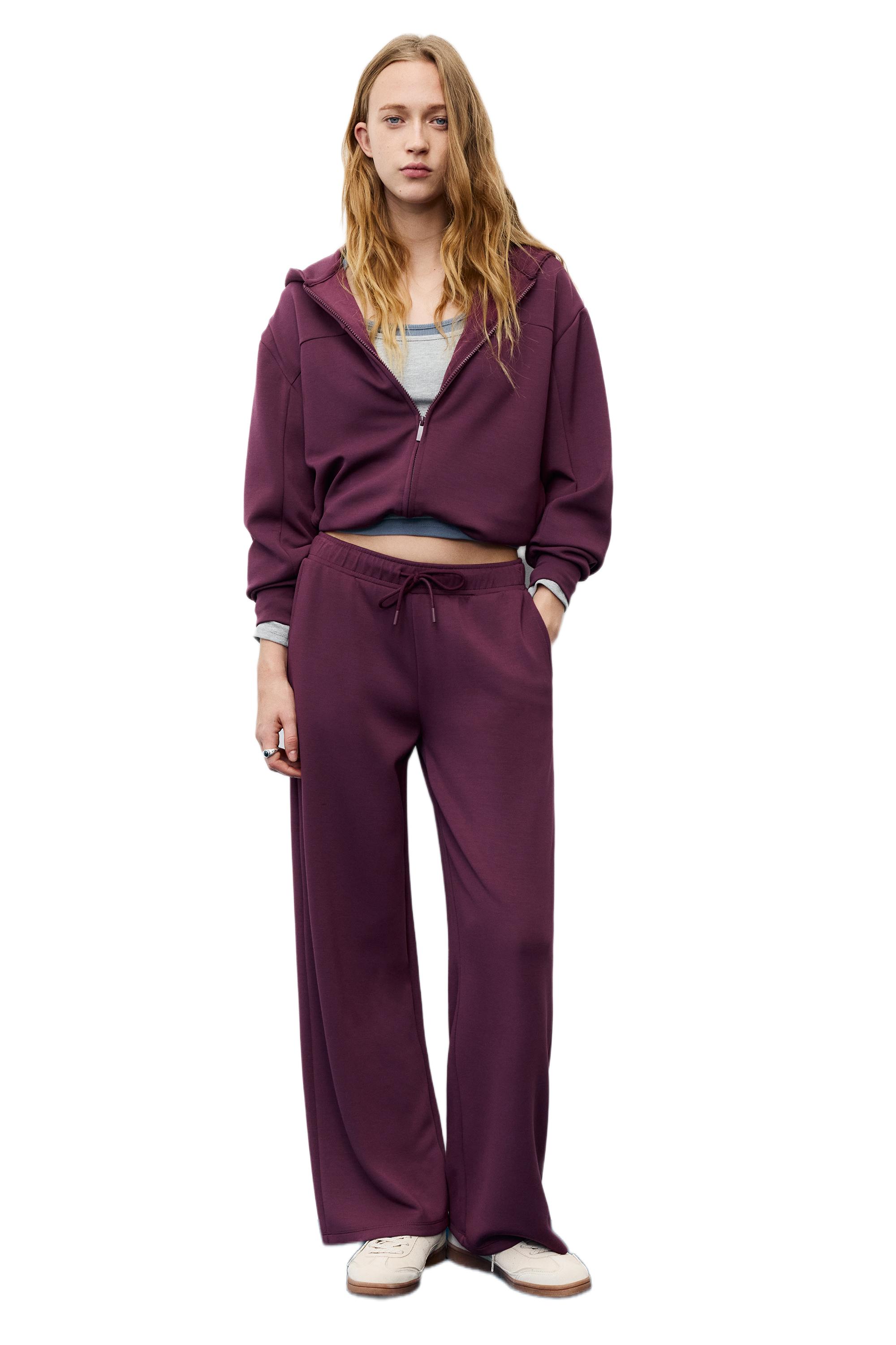 Soft-touch wide-leg trousers — Aubergine