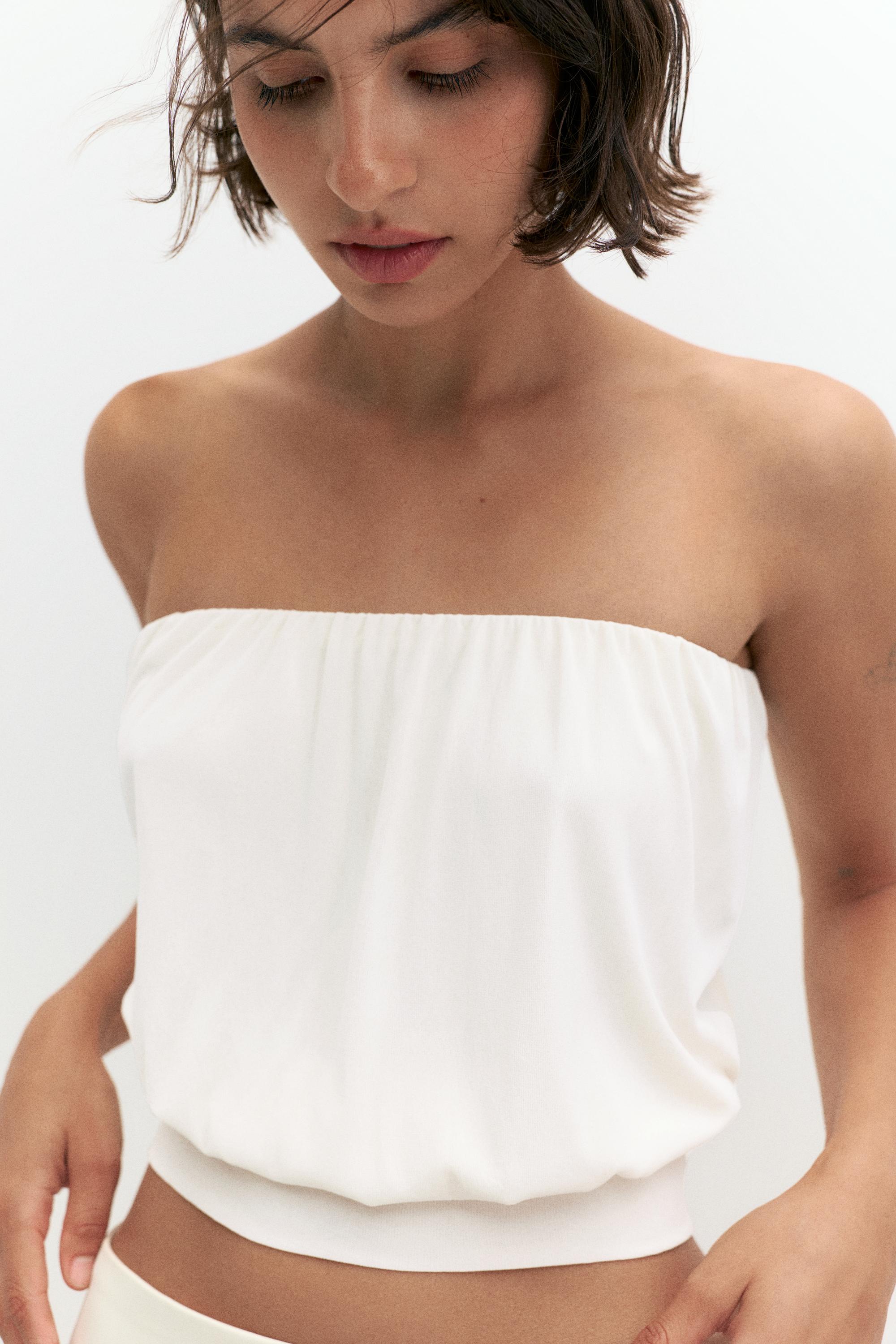 Strapless top with waistband — Pale ecru