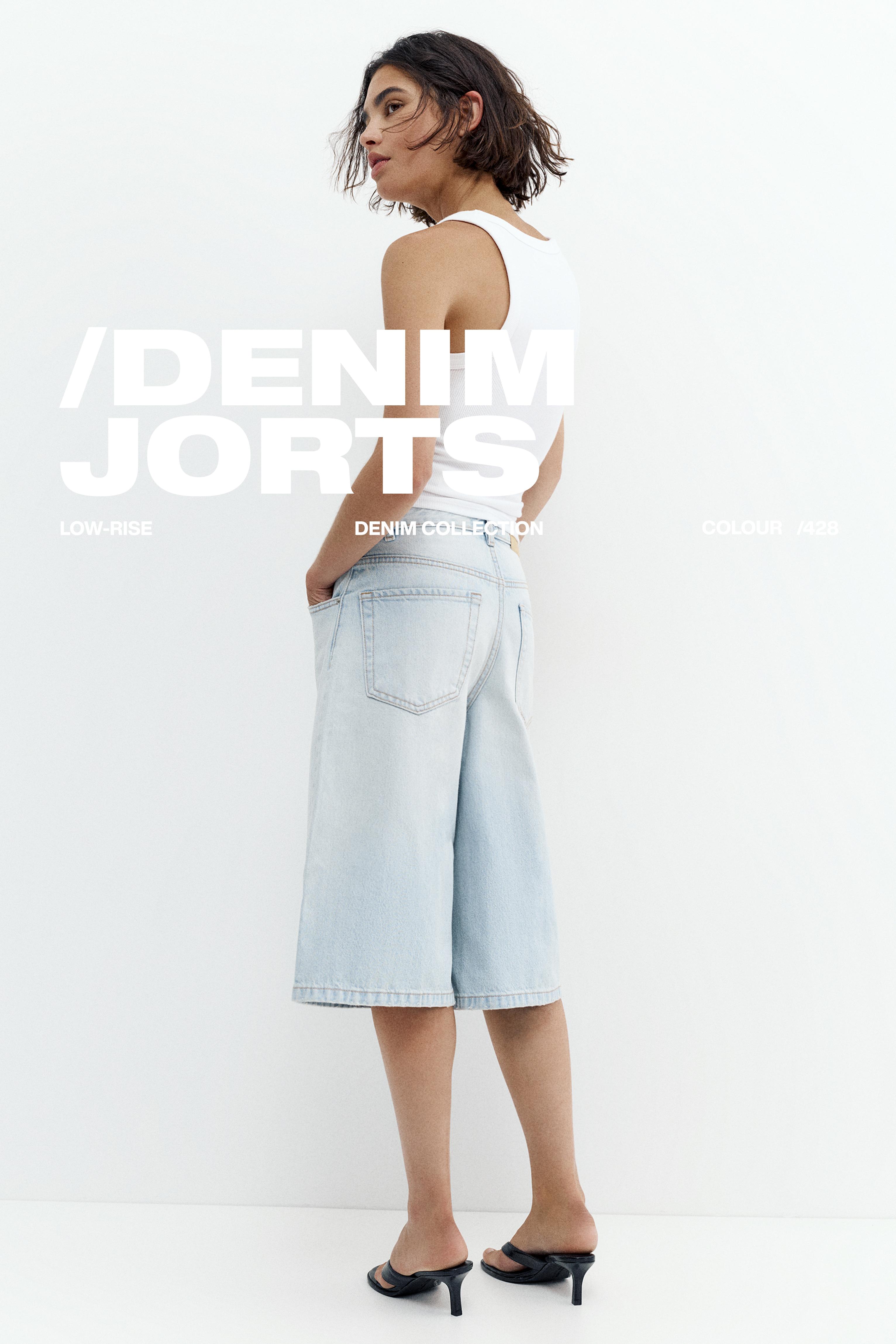 Low-rise denim jorts — Faded blue