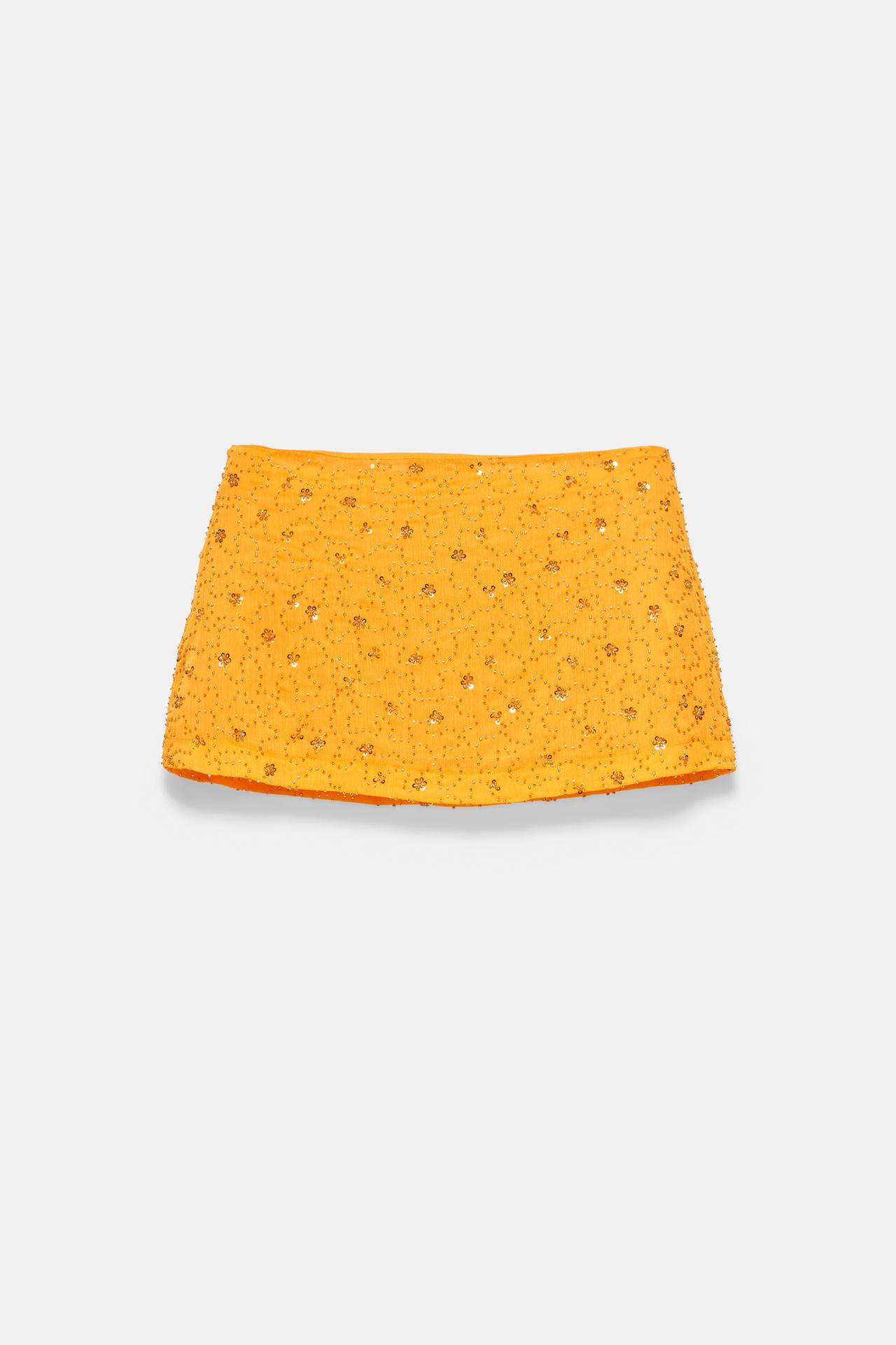 Orange sequin mini skirt — Orange