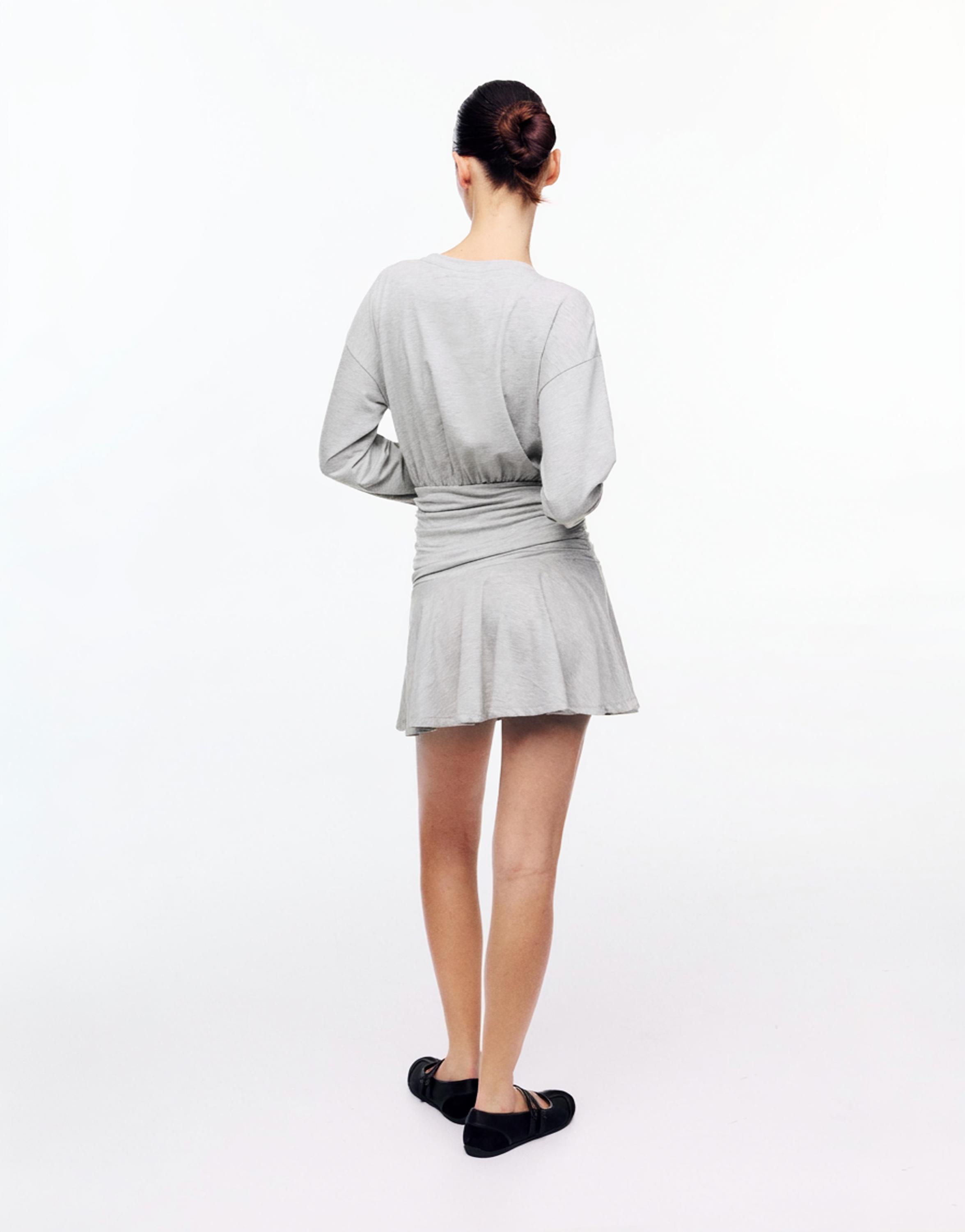 Short gathered dress — Grey marl