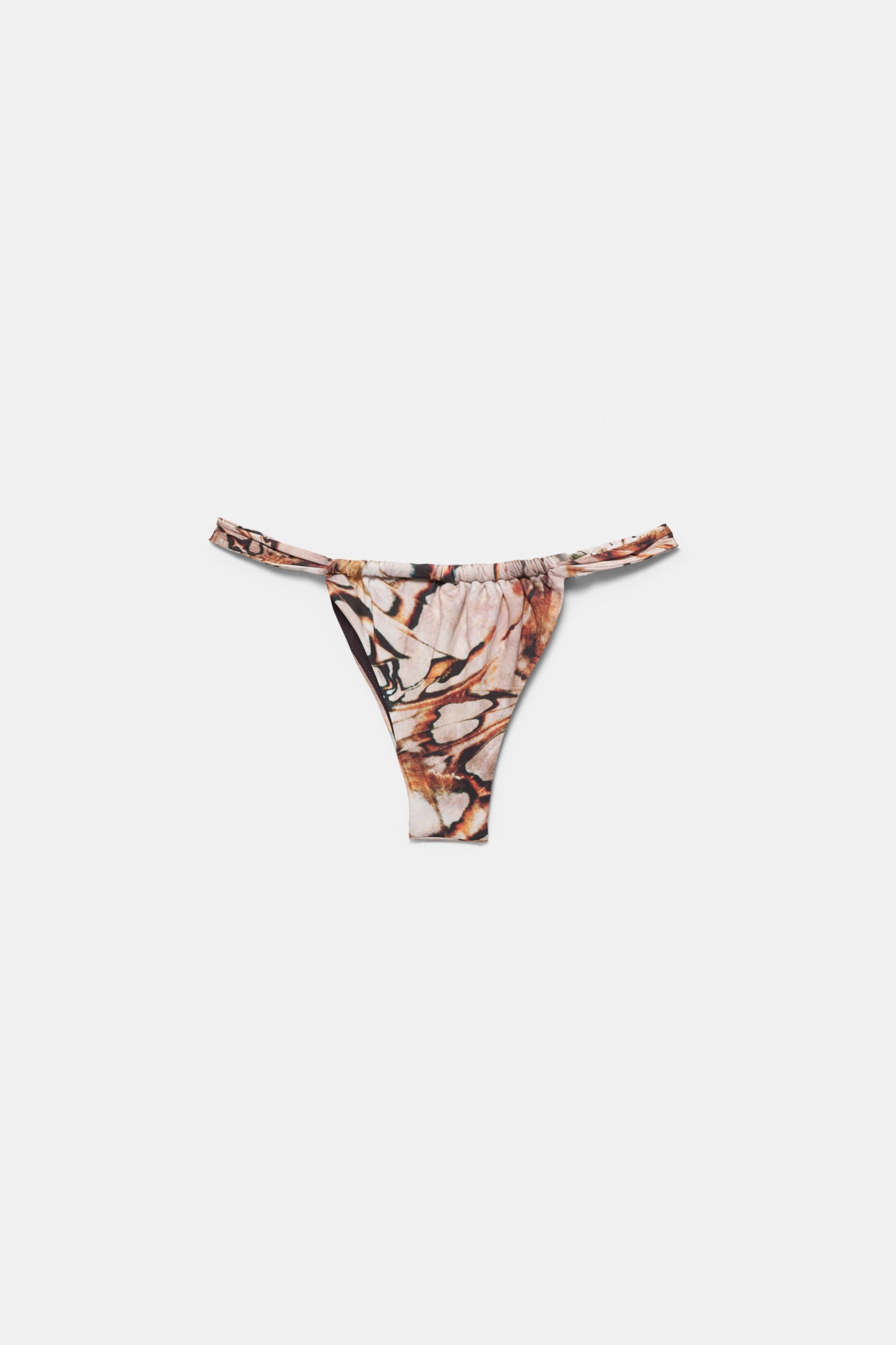 Gathered butterfly print bikini bottoms — Pink
