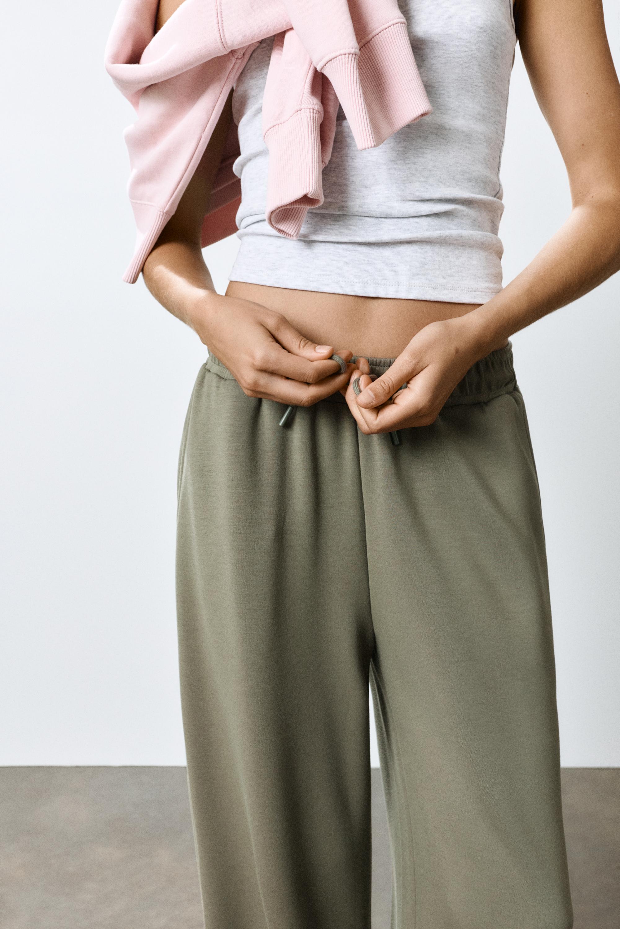 Modal wide-leg trousers — Khaki