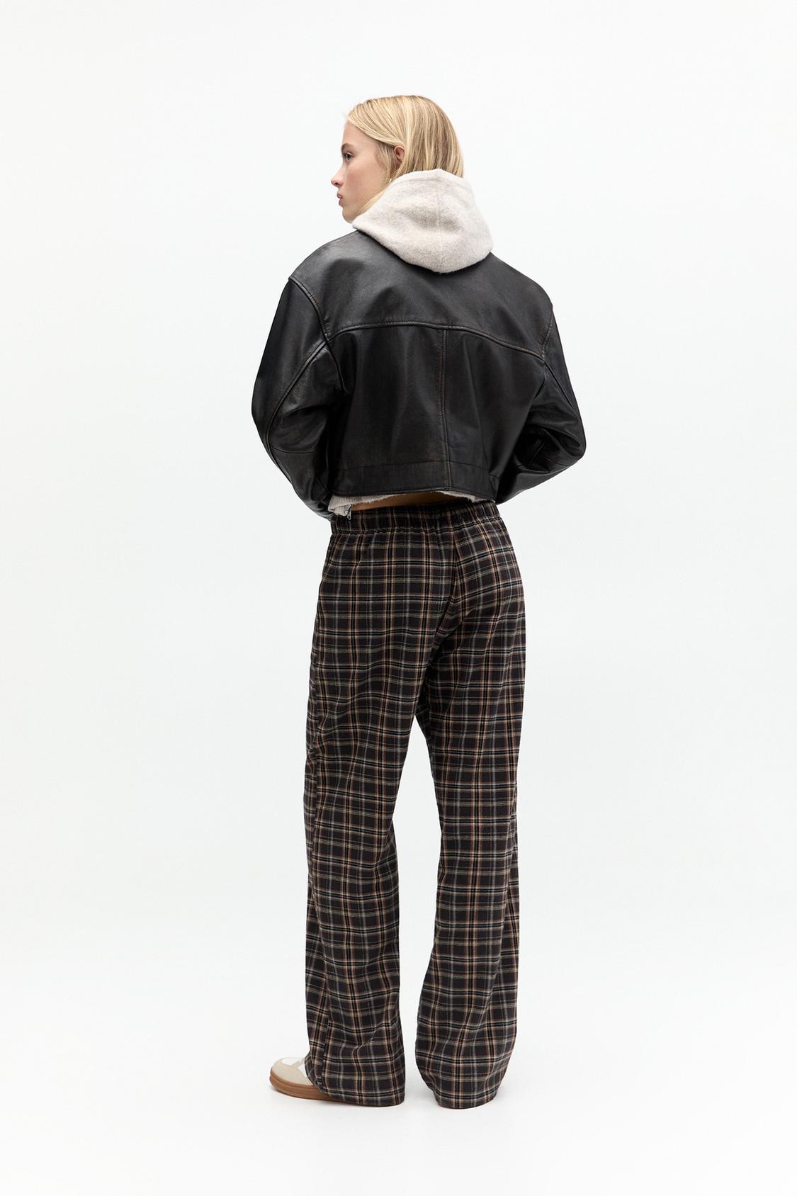Pantalon De Pyjama Femme En Coton-lin - Coupe Fluide à Carreaux - Taille élastique Avec Poches