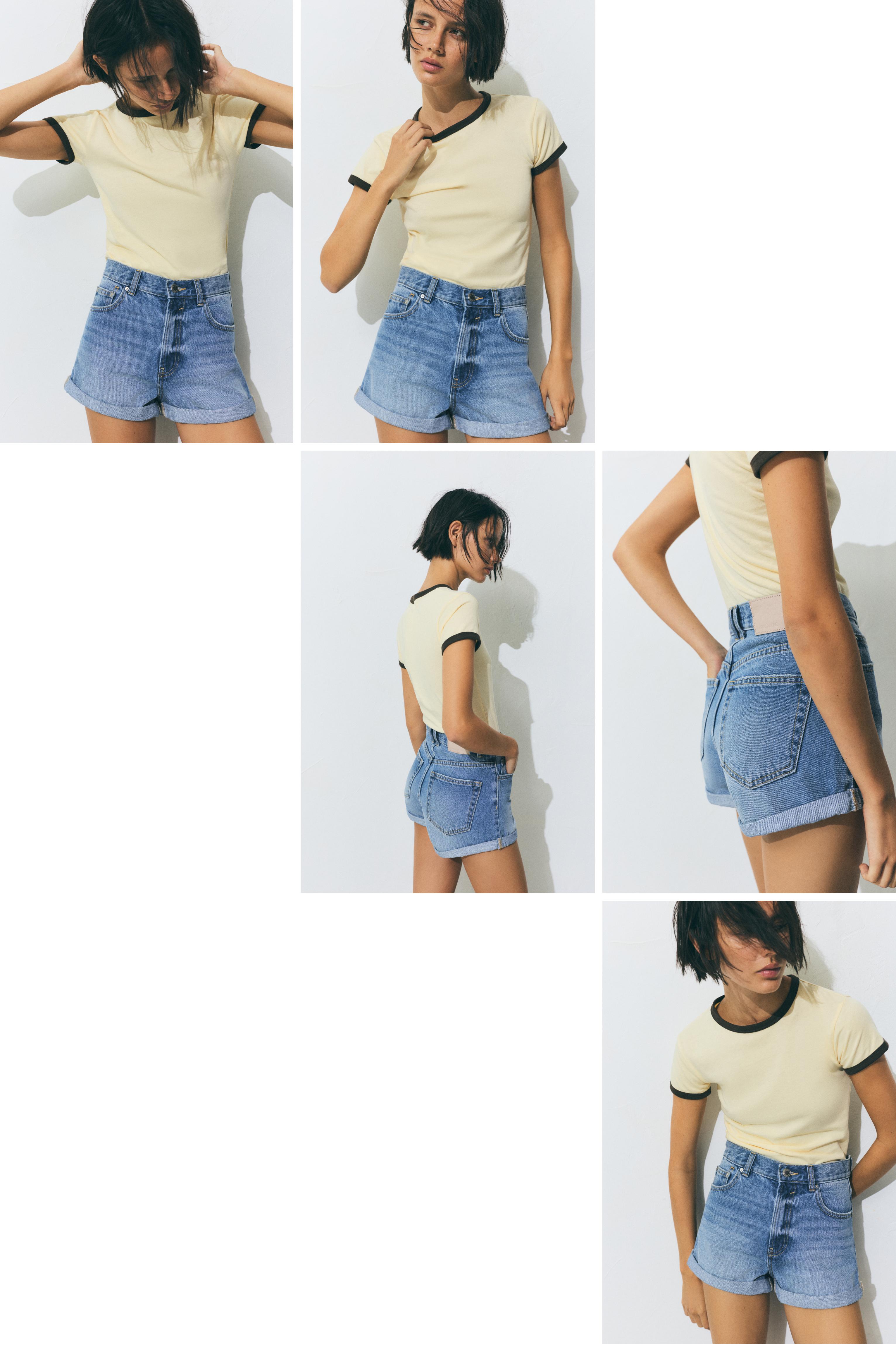 Denim mom fit shorts with turn-up hems — Medium blue