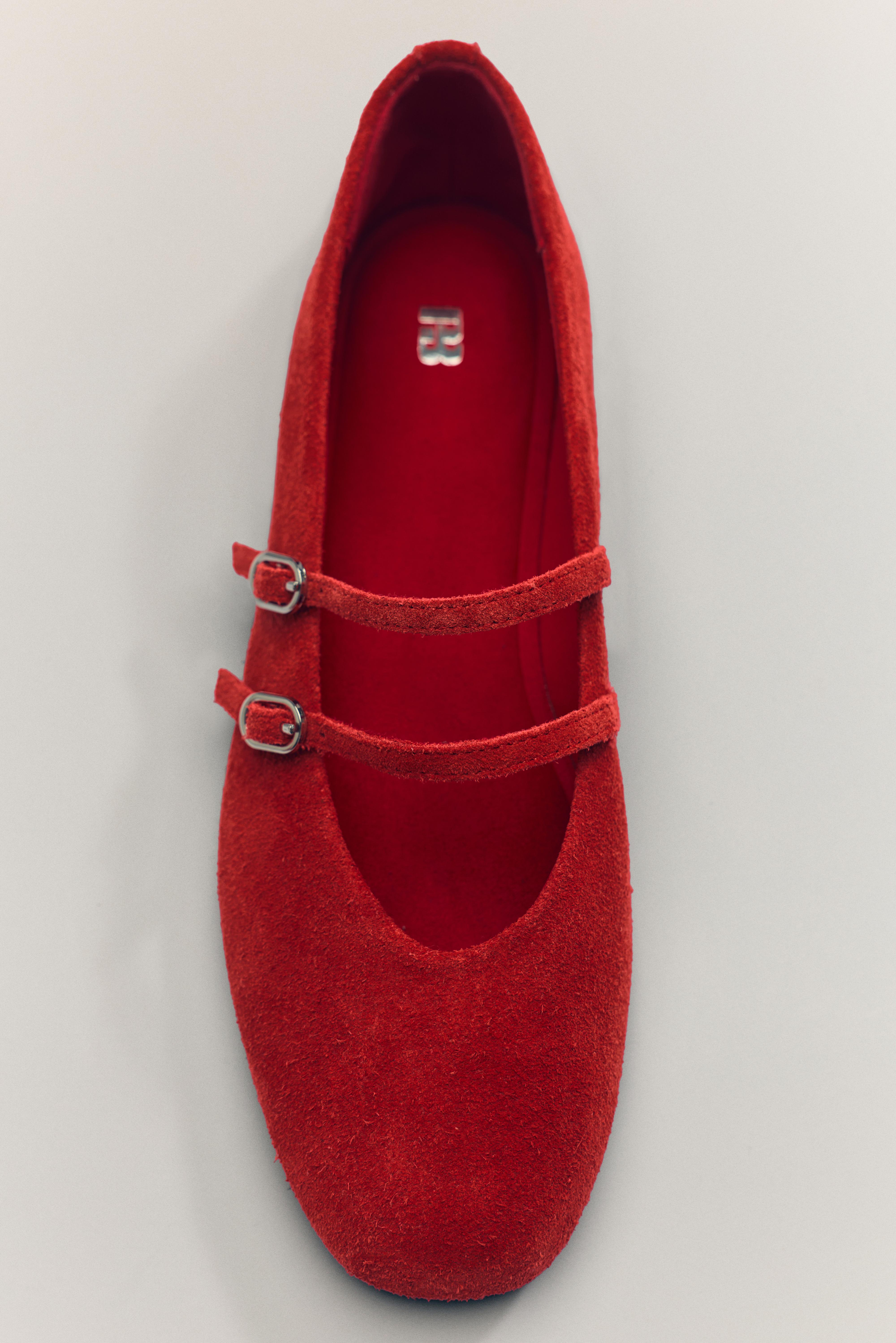 Leather strap ballerinas — Red