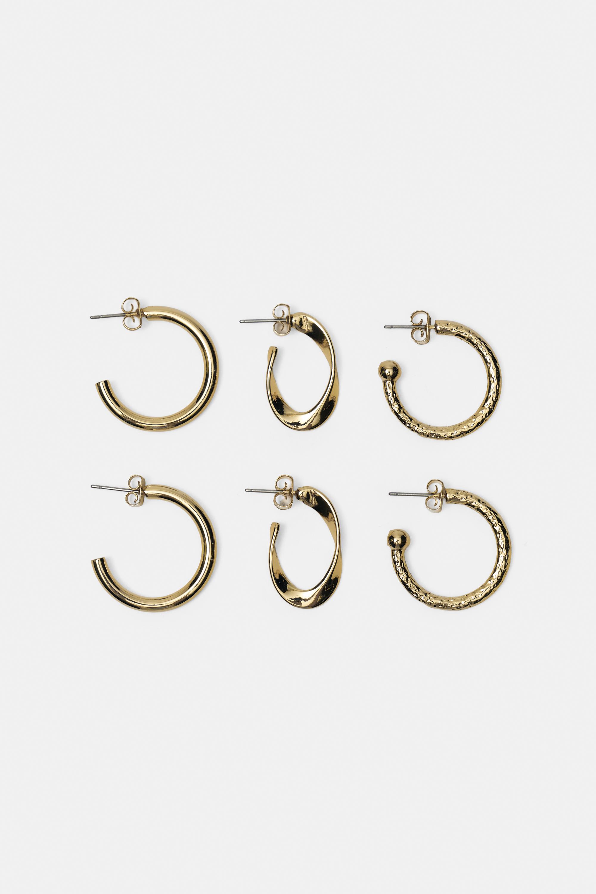 Pack of 6 textured hoop earrings — Gold