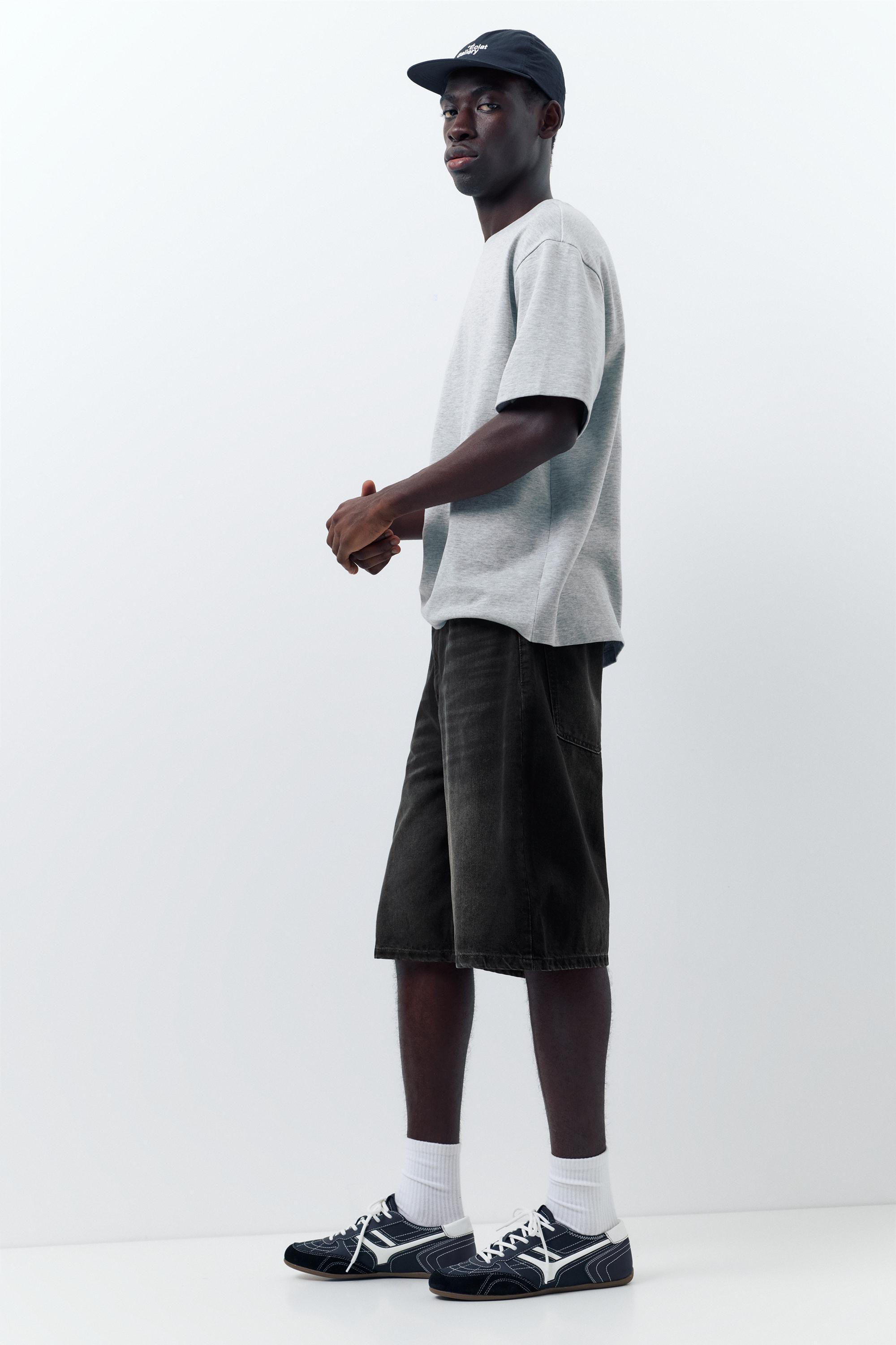 Skater denim Bermuda shorts — Faded black