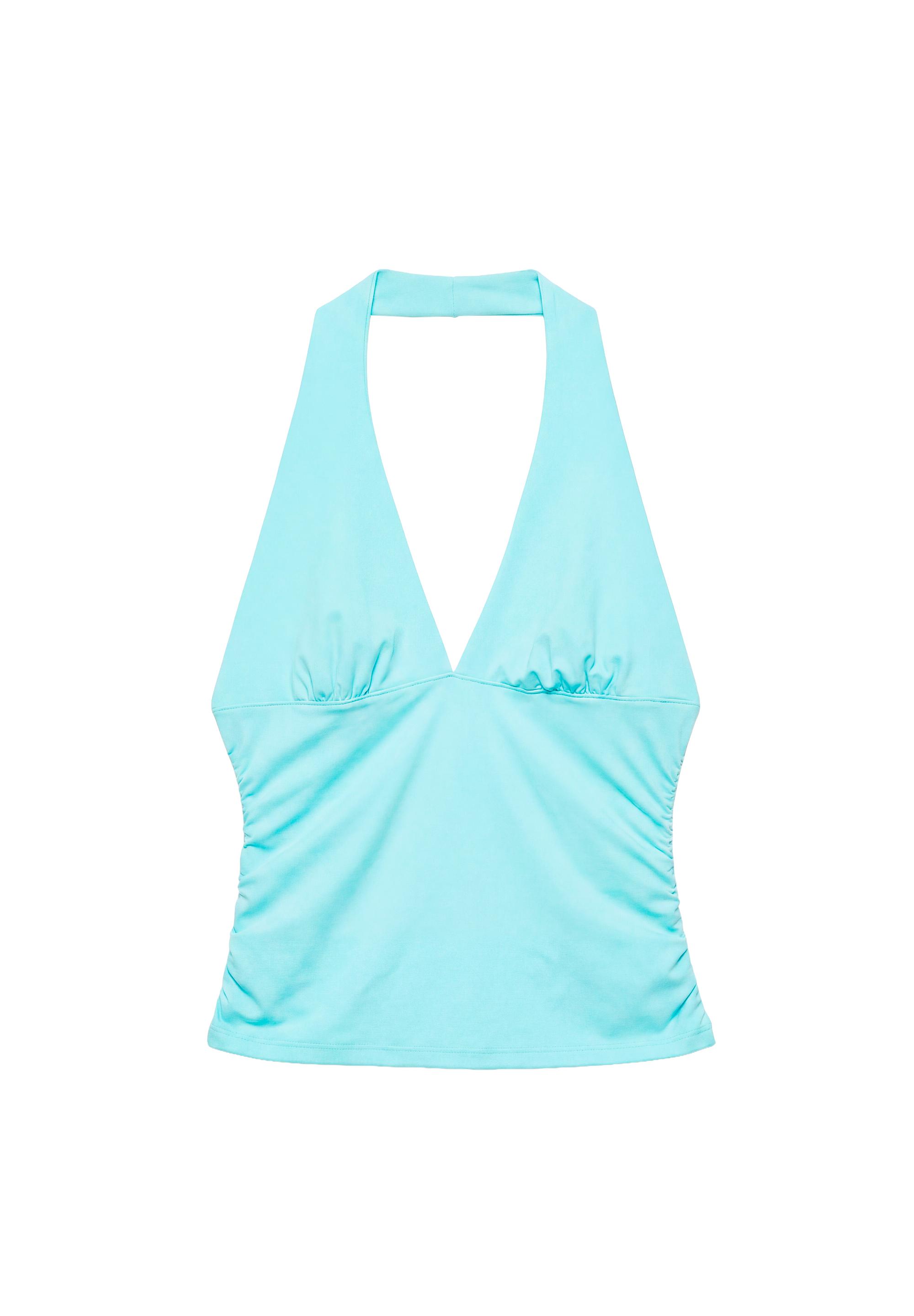 Halter neck top with gathering — Pale turquoise