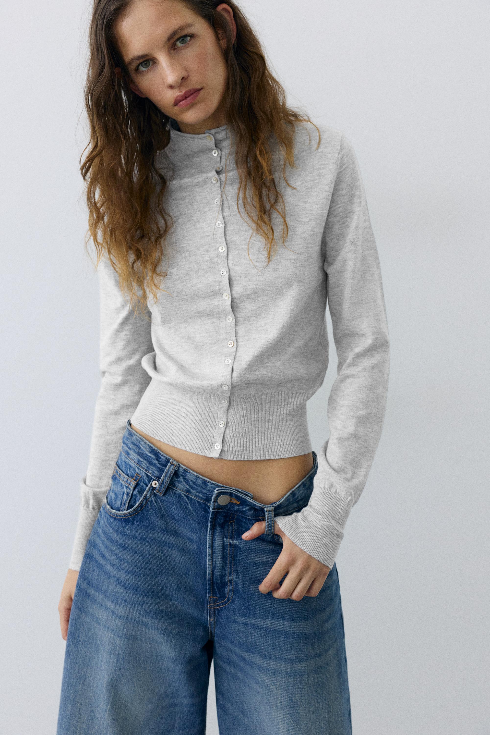 High-neck cardigan — Grey marl