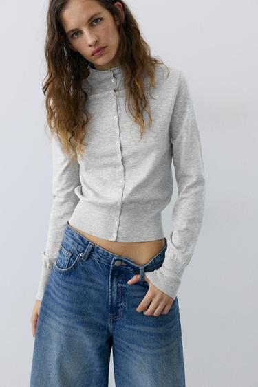 High-neck cardigan — Grey marl 1